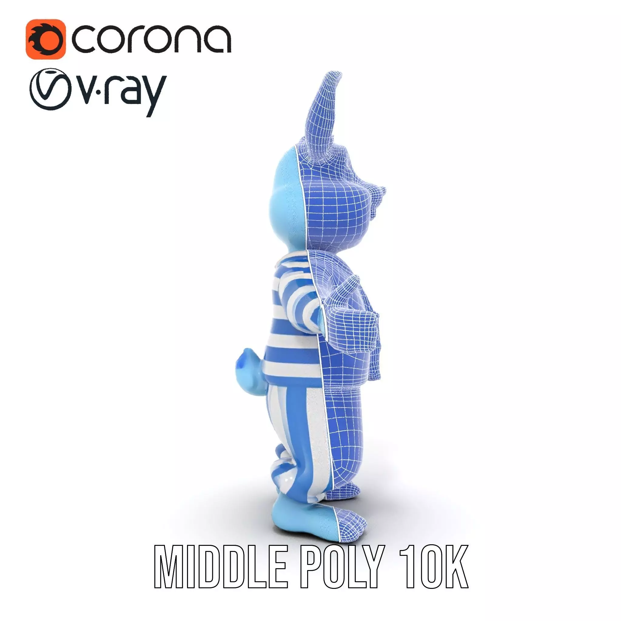 Blue Bunny Rigged and Animated Character Model in Pajamas Low-poly 3D model_30