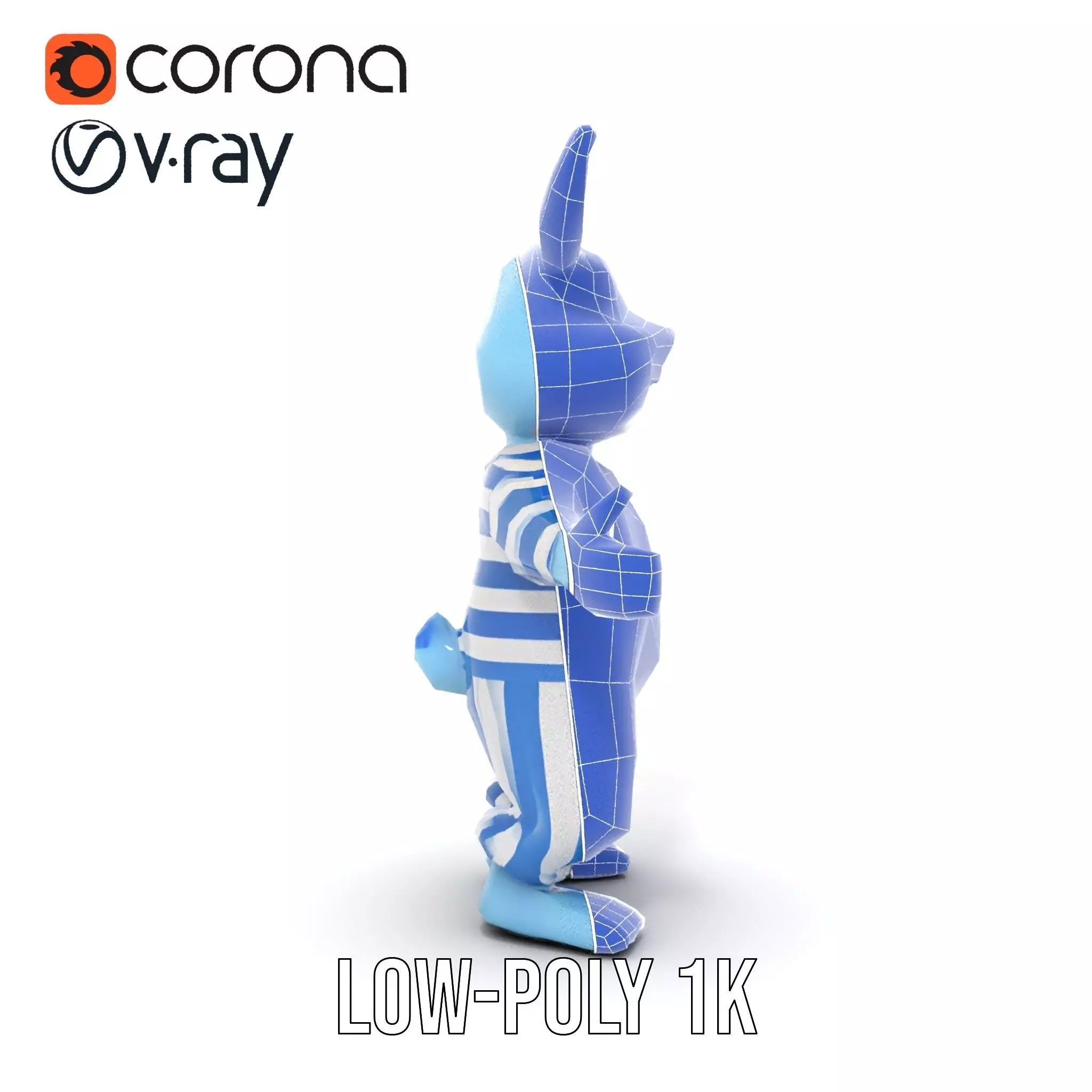 Blue Bunny Rigged and Animated Character Model in Pajamas Low-poly 3D model_25