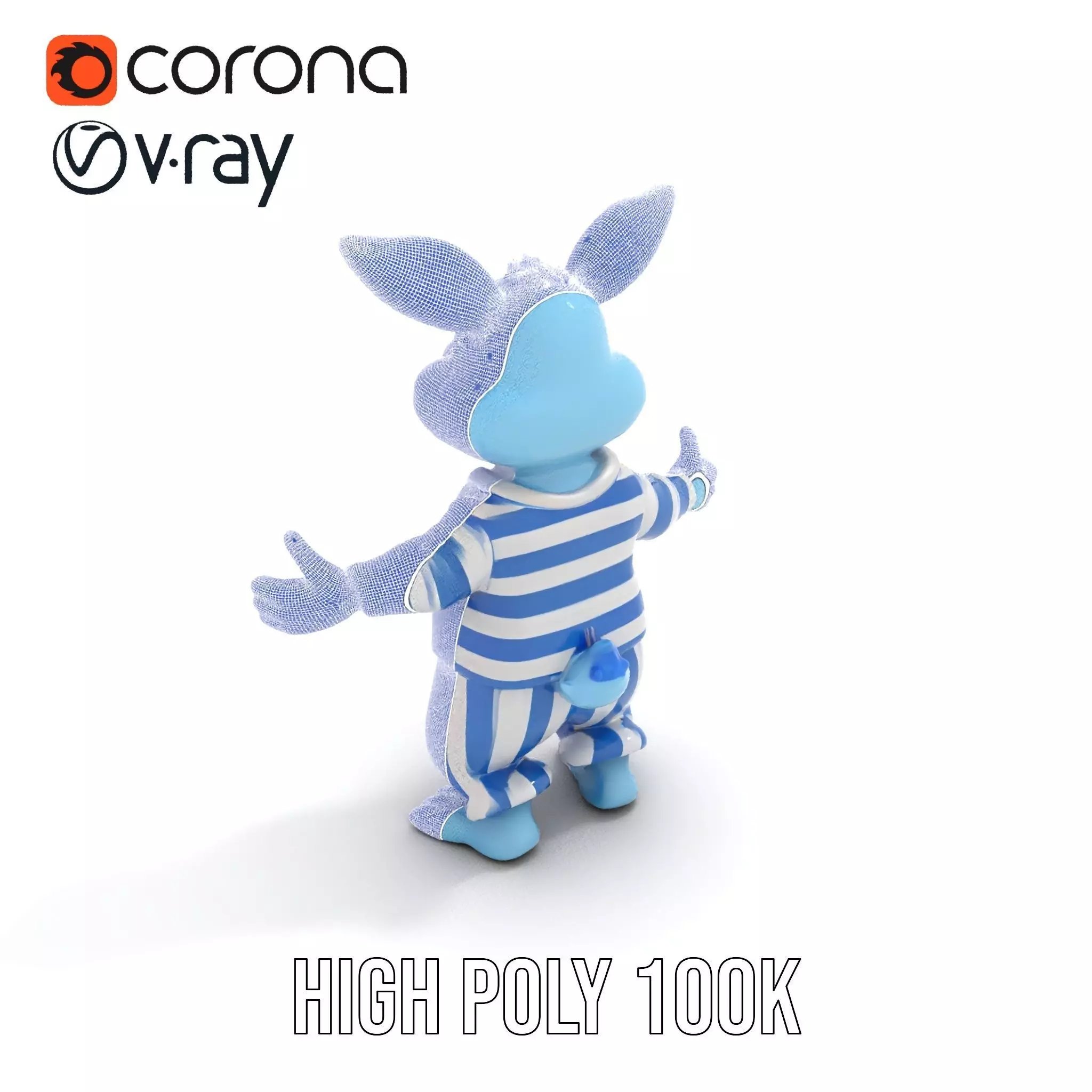 Blue Bunny Rigged and Animated Character Model in Pajamas Low-poly 3D model_29