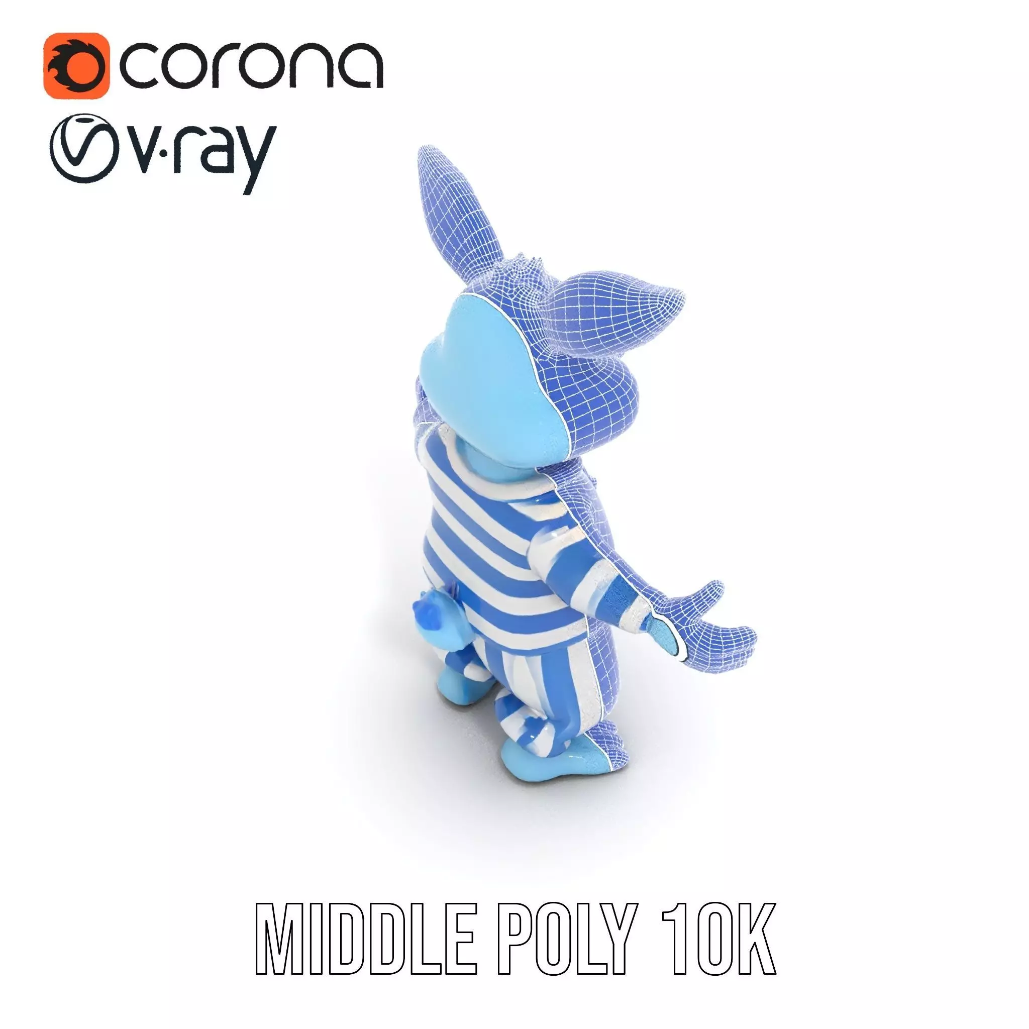 Blue Bunny Rigged and Animated Character Model in Pajamas Low-poly 3D model_27