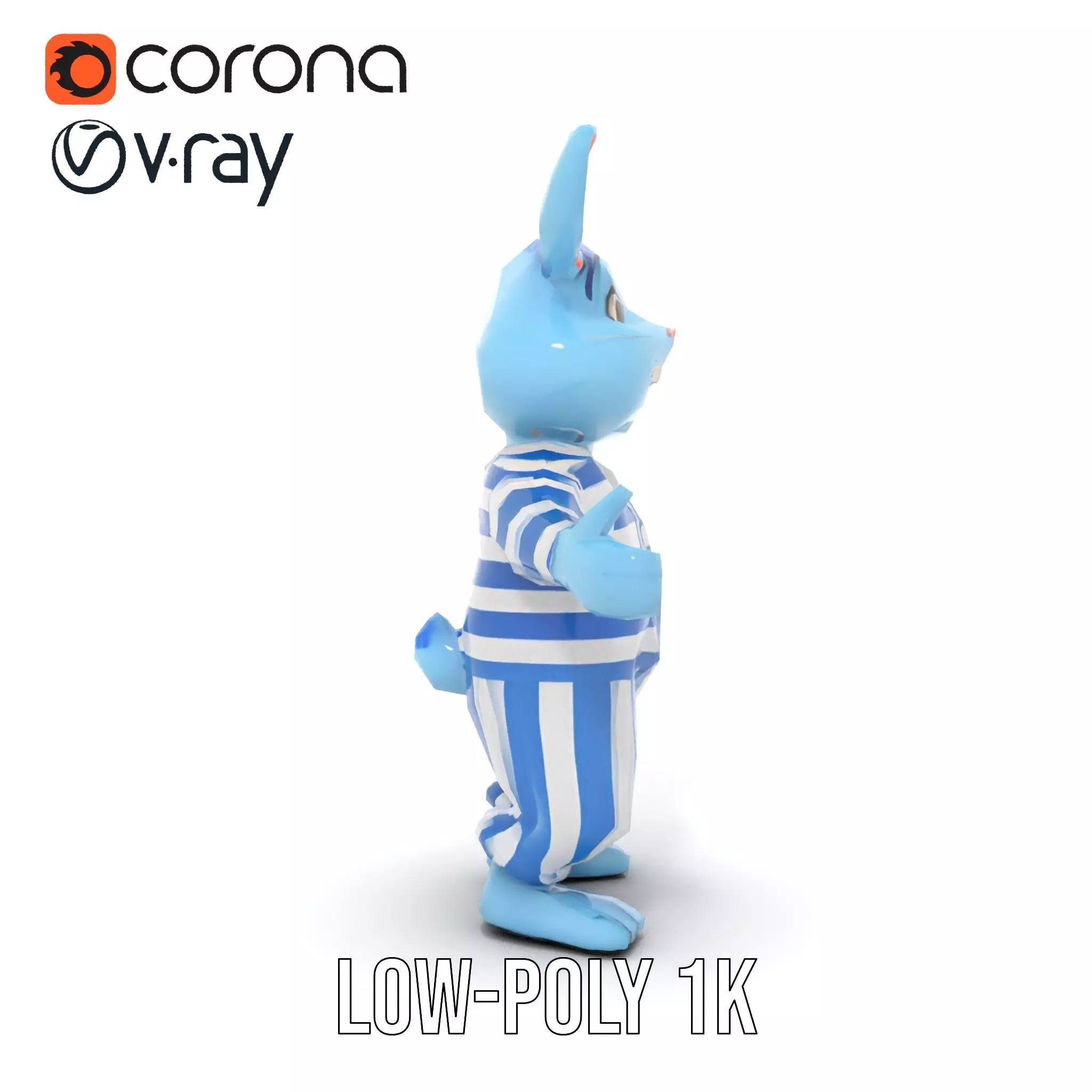 Blue Bunny Rigged and Animated Character Model in Pajamas Low-poly 3D model_17