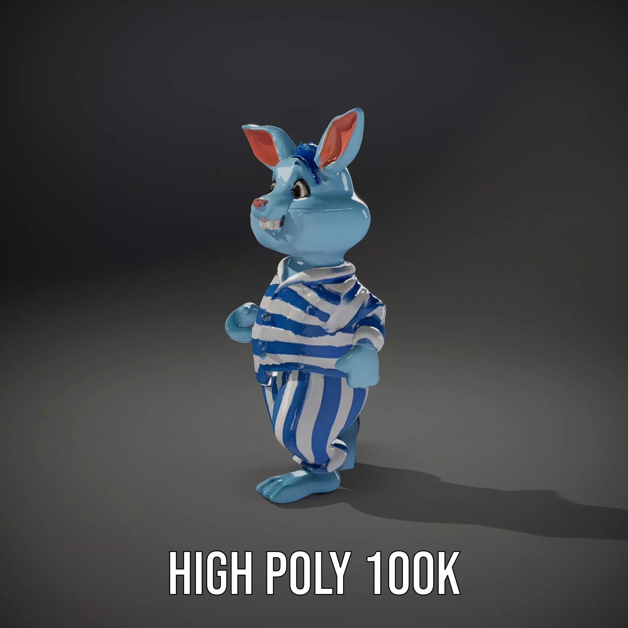 Blue Bunny Rigged and Animated Character Model in Pajamas Low-poly 3D model_32