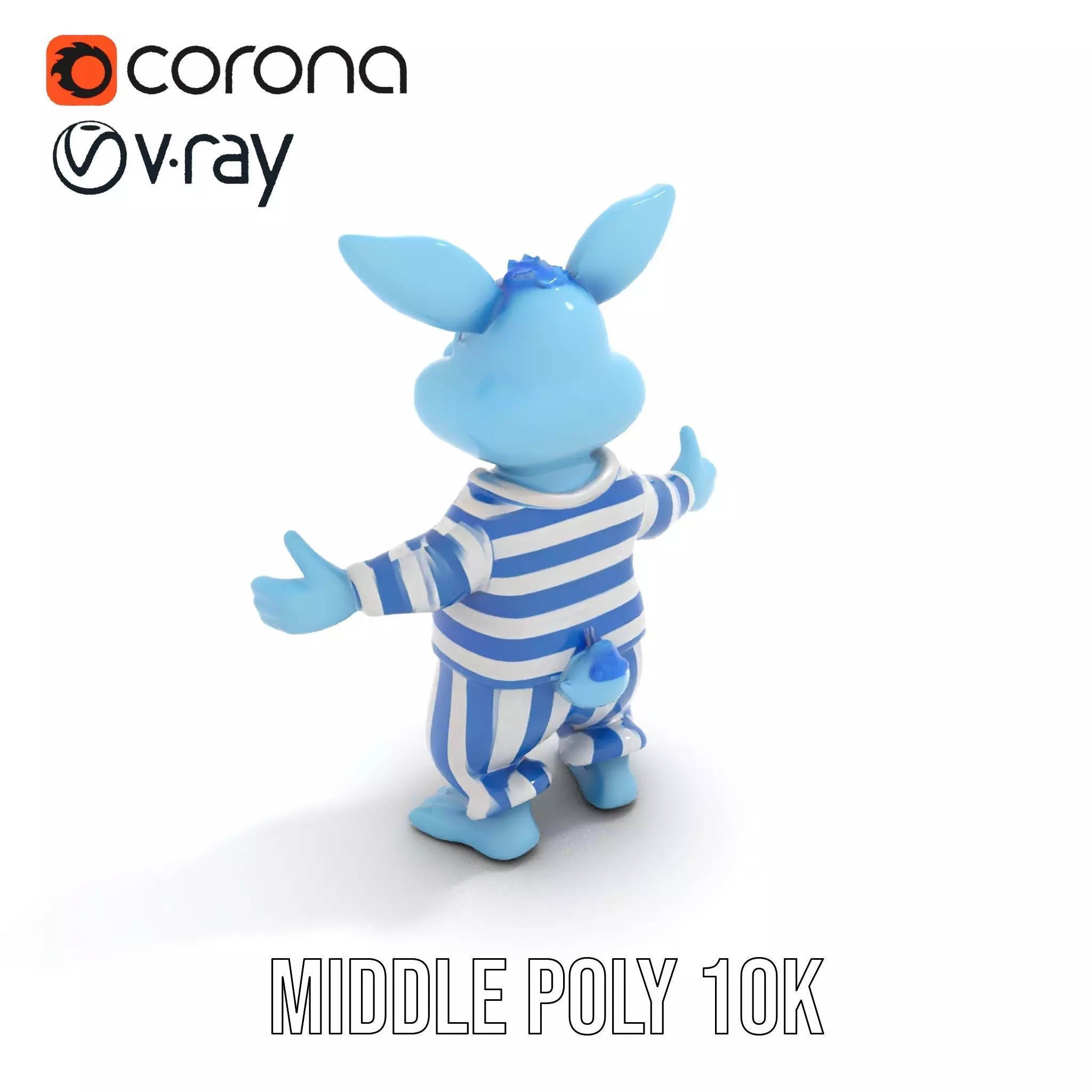 Blue Bunny Rigged and Animated Character Model in Pajamas Low-poly 3D model_6