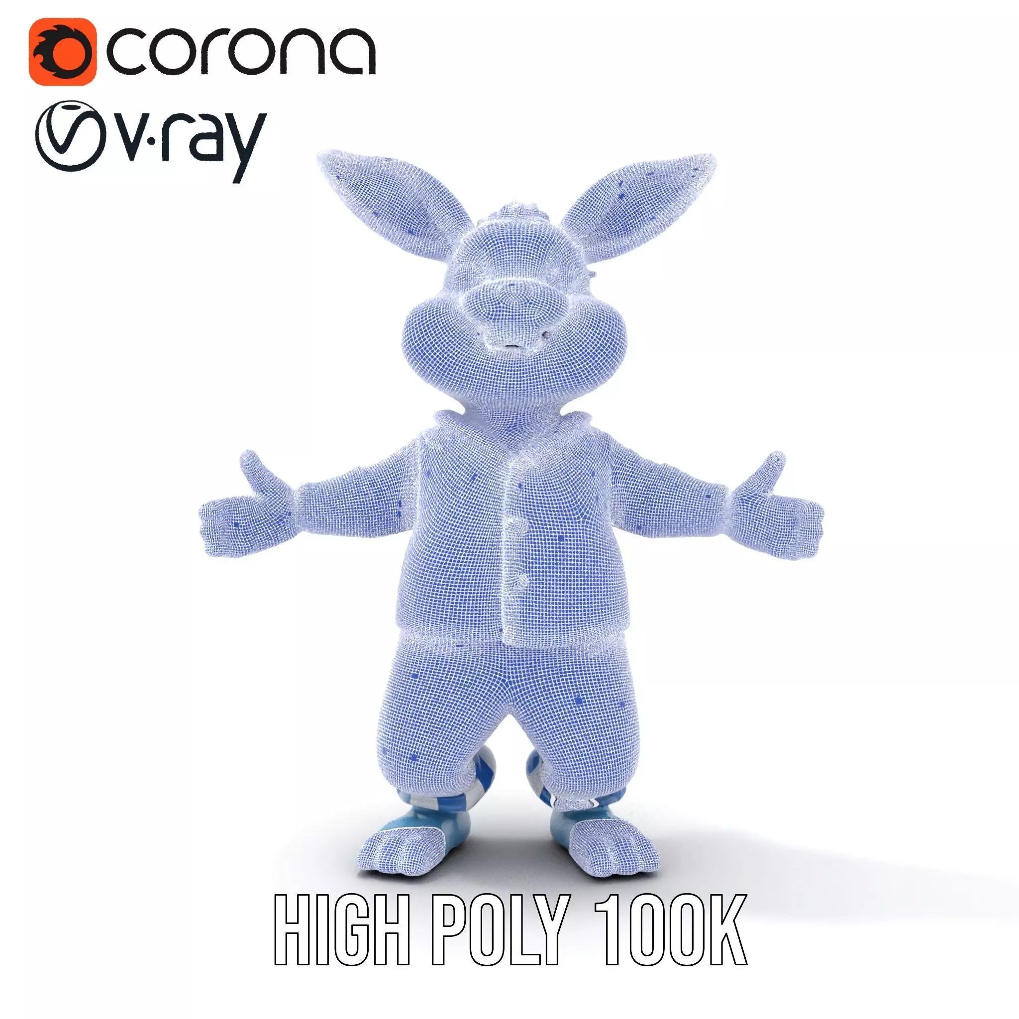 Blue Bunny Rigged and Animated Character Model in Pajamas Low-poly 3D model_34