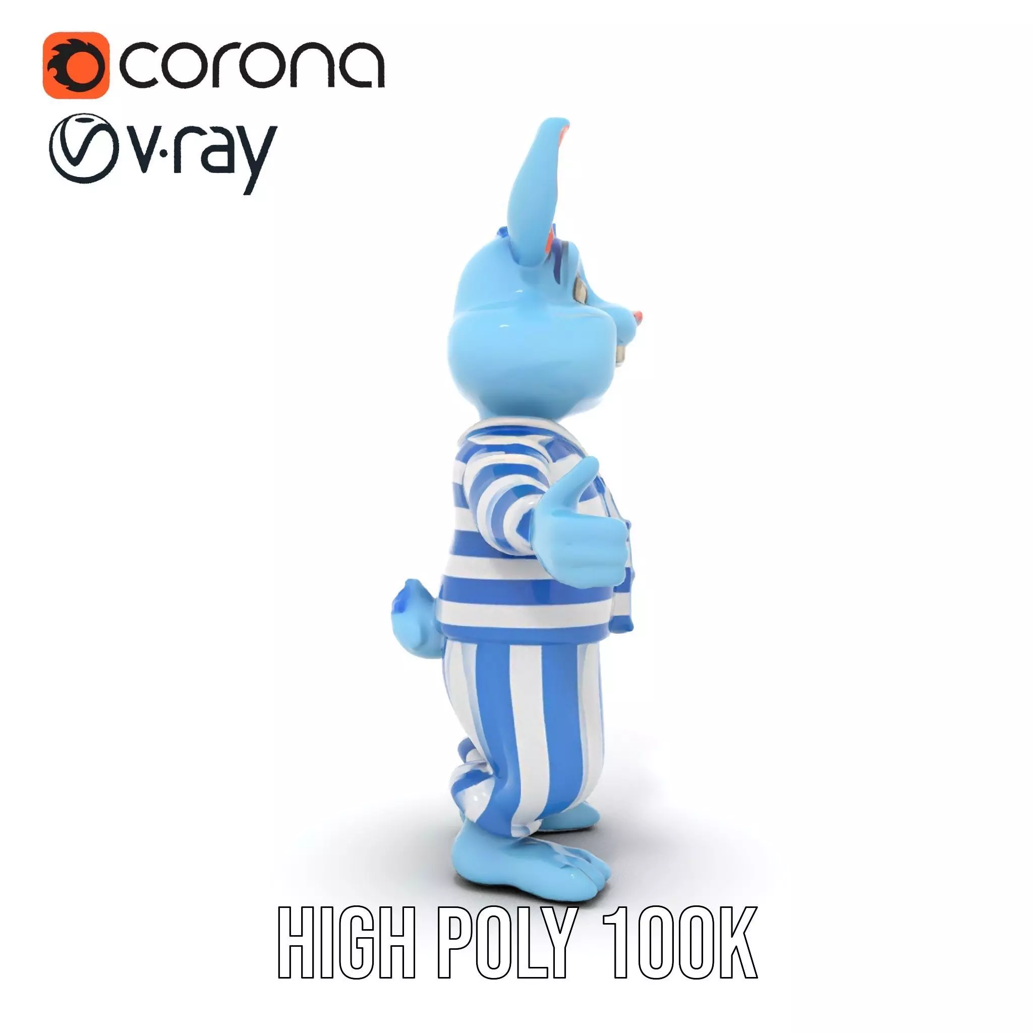 Blue Bunny Rigged and Animated Character Model in Pajamas Low-poly 3D model_10