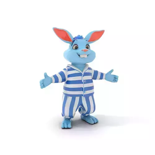 Blue Bunny Rigged and Animated Character Model in Pajamas Low-poly 3D model