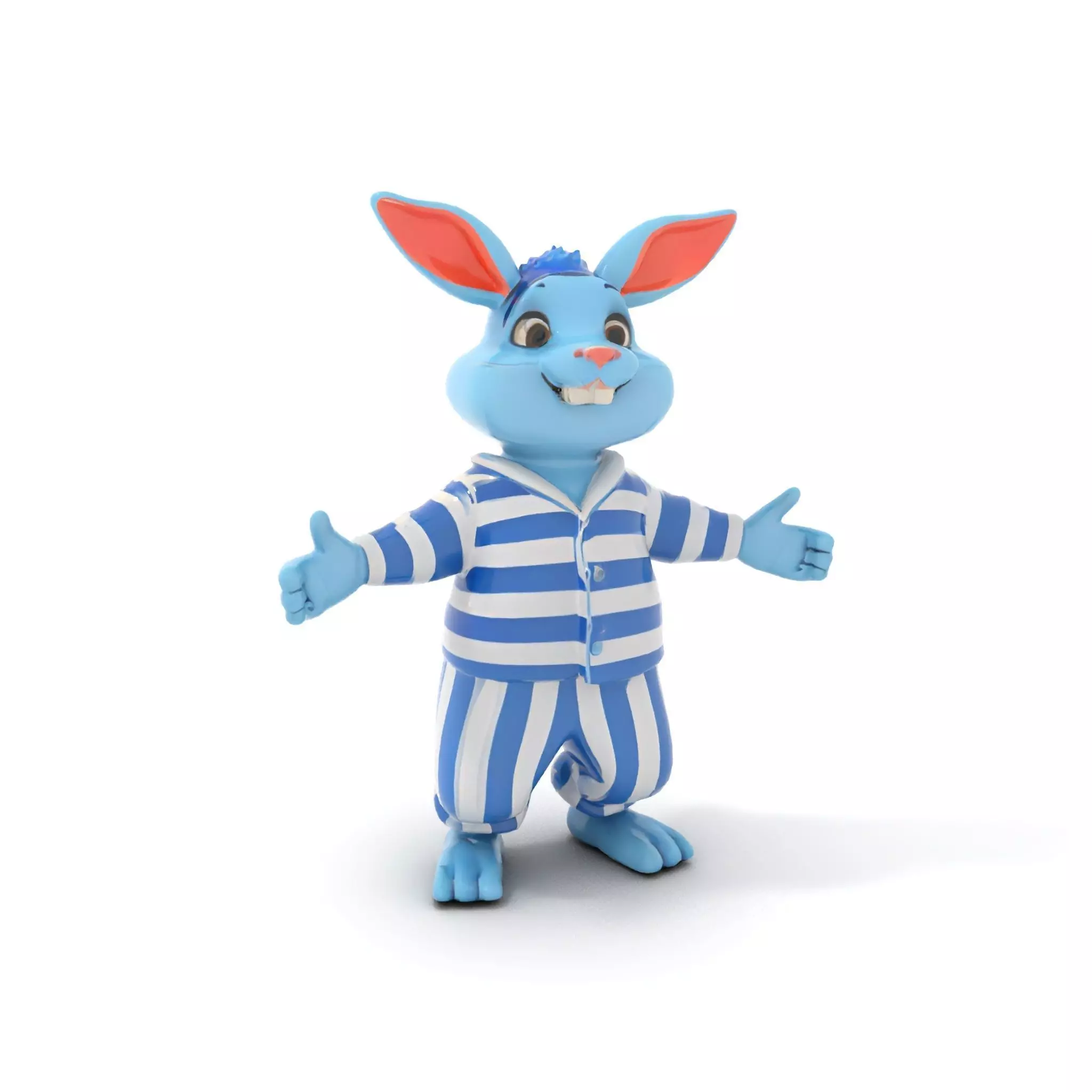 Blue Bunny Rigged and Animated Character Model in Pajamas Low-poly 3D model_7