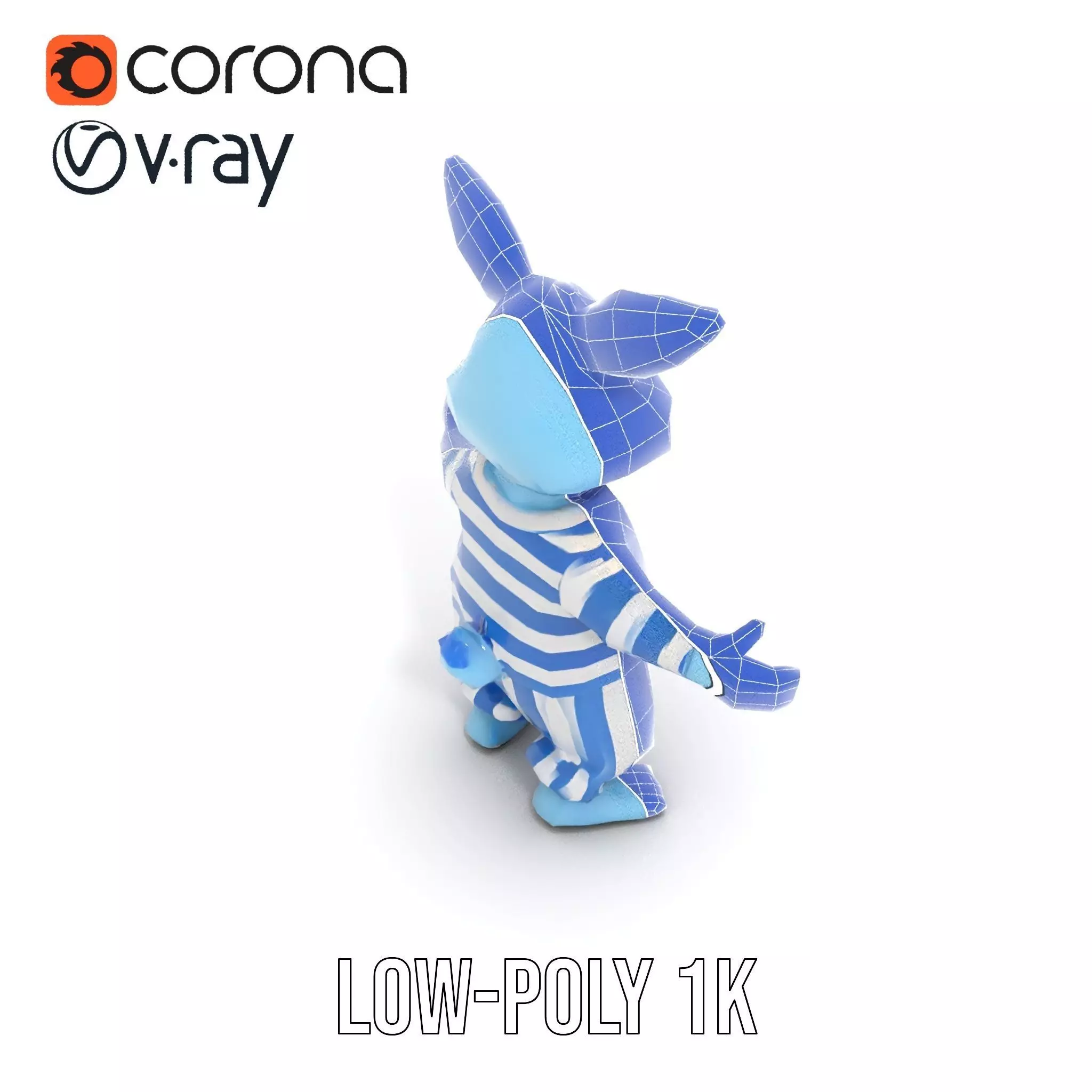 Blue Bunny Rigged and Animated Character Model in Pajamas Low-poly 3D model_28