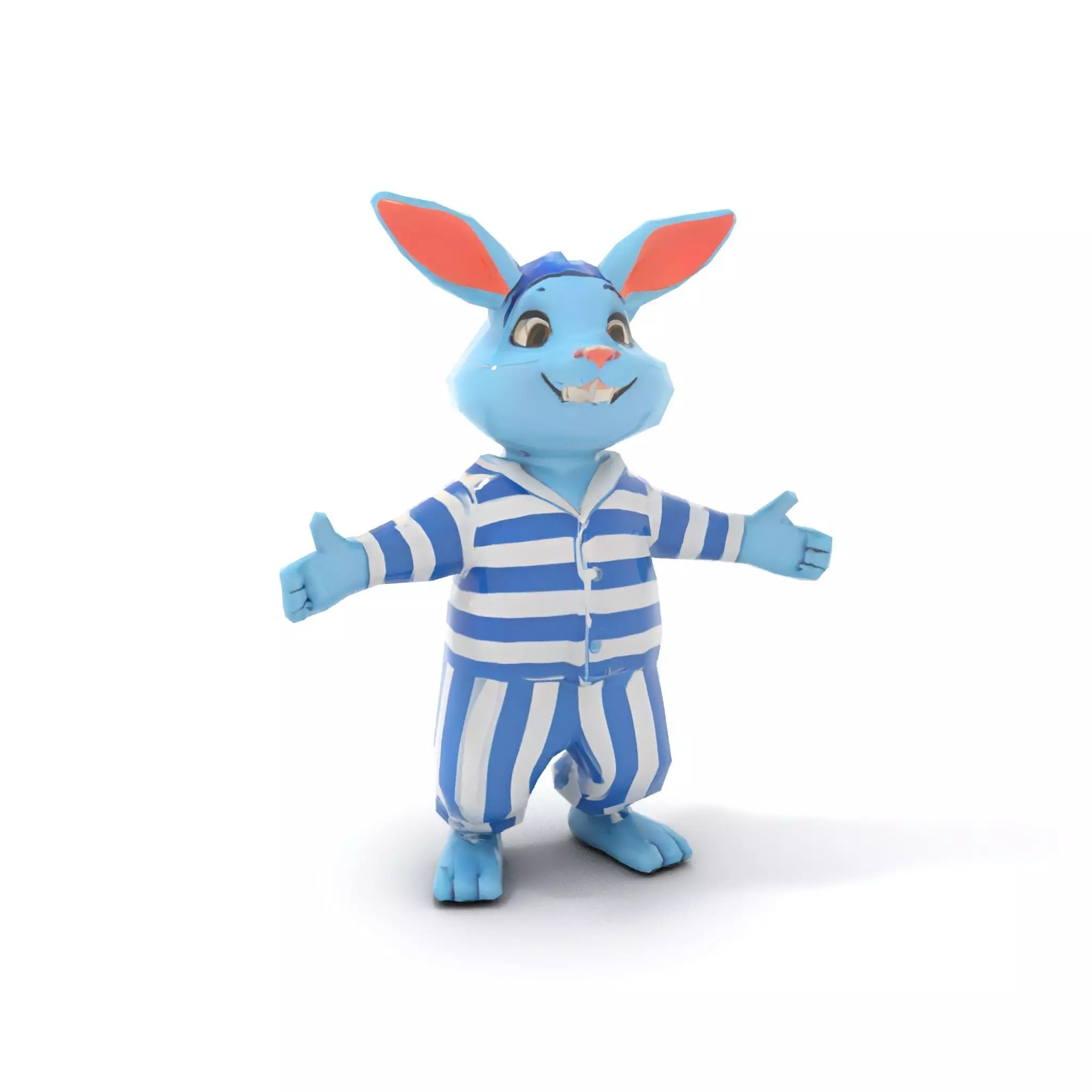 Blue Bunny Rigged and Animated Character Model in Pajamas Low-poly 3D model_9