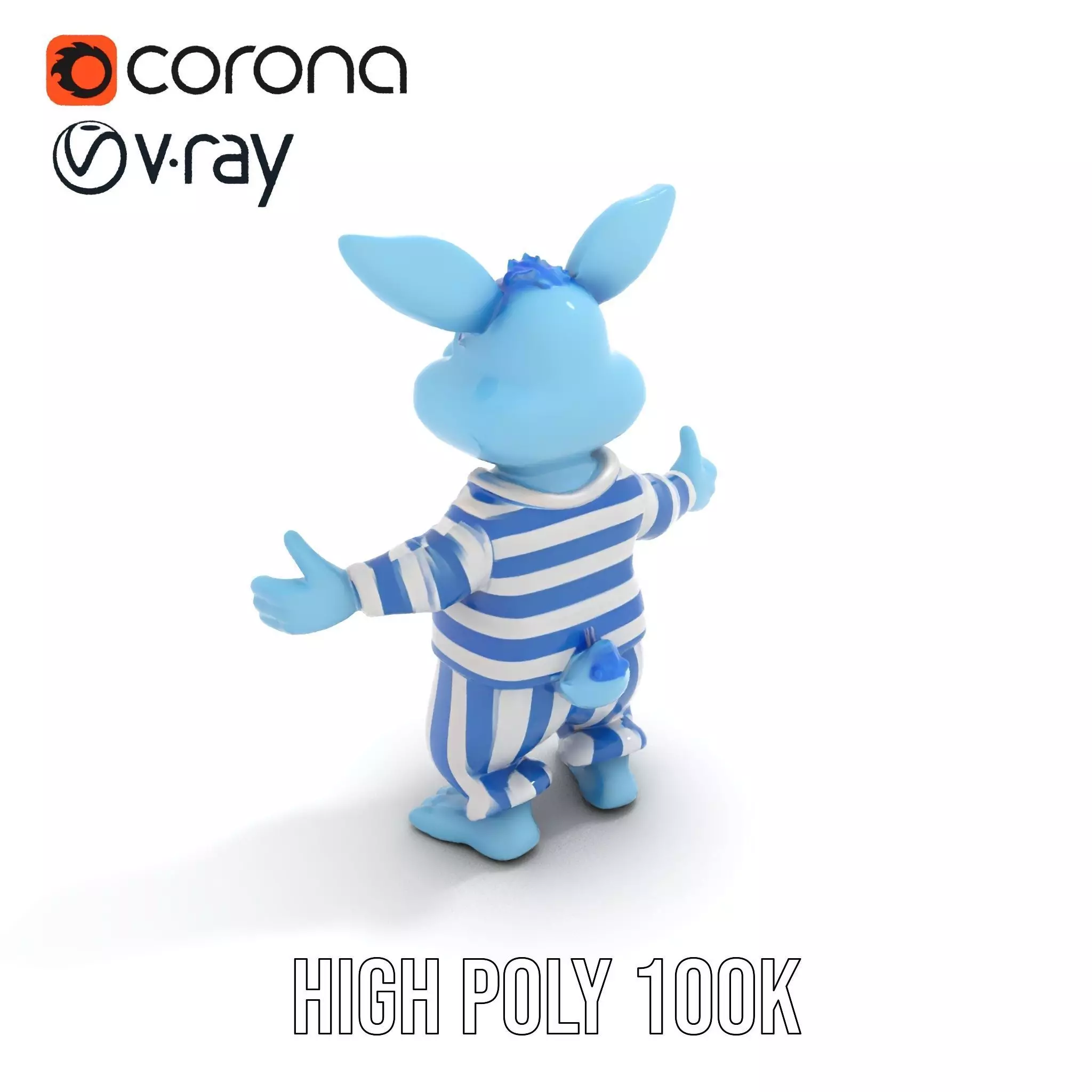 Blue Bunny Rigged and Animated Character Model in Pajamas Low-poly 3D model_21