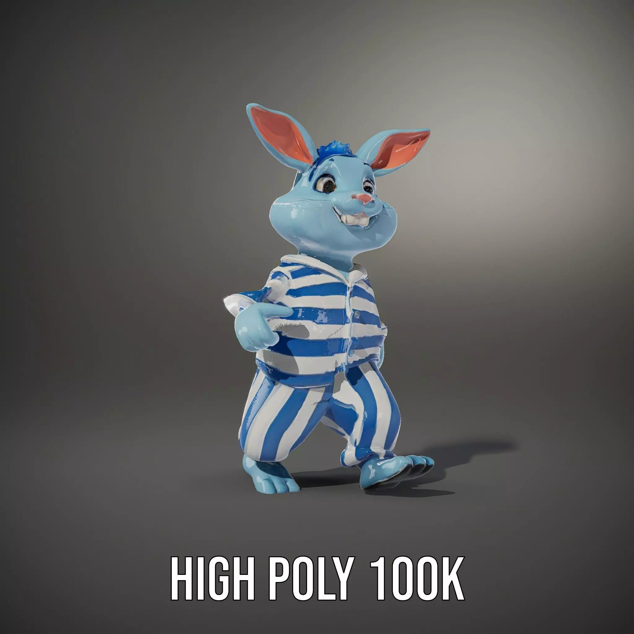 Blue Bunny Rigged and Animated Character Model in Pajamas Low-poly 3D model_33
