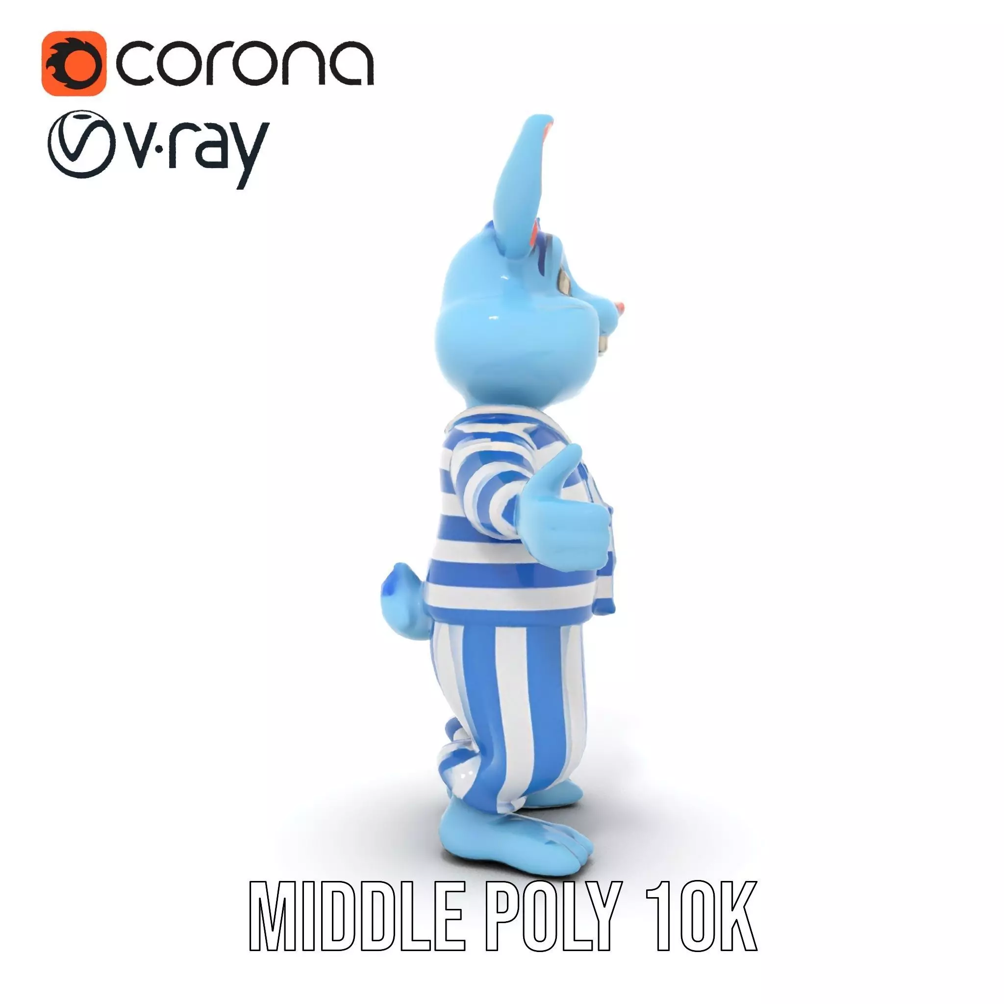 Blue Bunny Rigged and Animated Character Model in Pajamas Low-poly 3D model_24