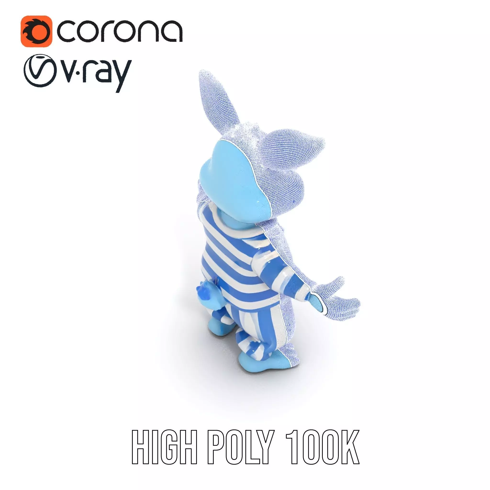 Blue Bunny Rigged and Animated Character Model in Pajamas Low-poly 3D model_35