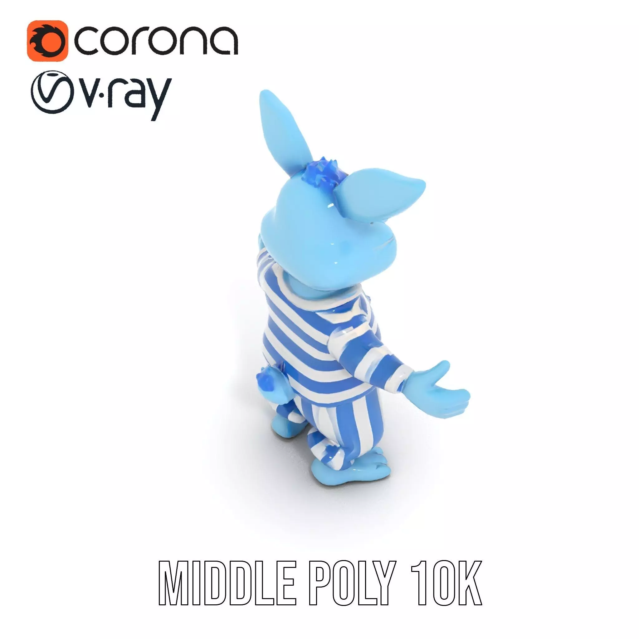 Blue Bunny Rigged and Animated Character Model in Pajamas Low-poly 3D model_22