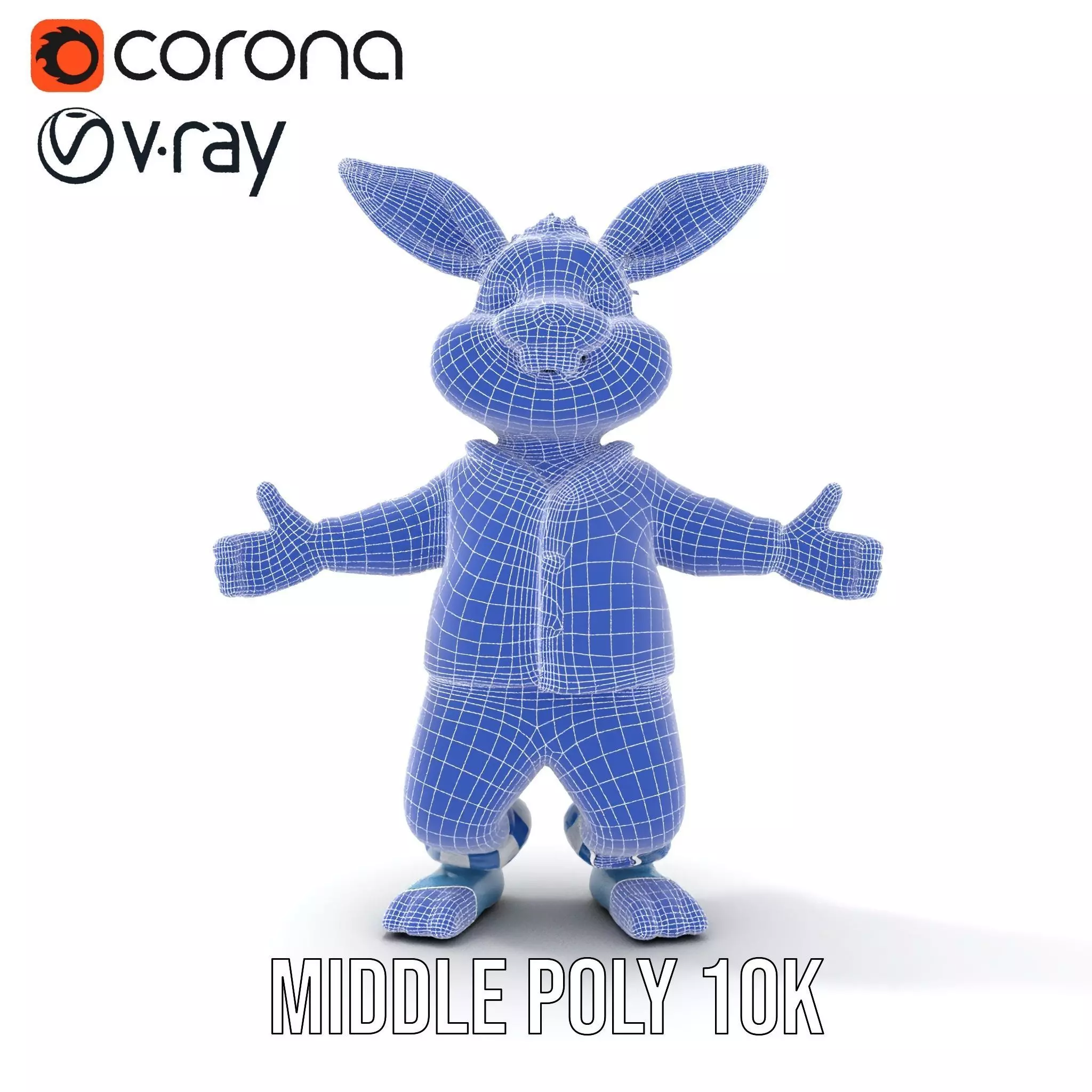 Blue Bunny Rigged and Animated Character Model in Pajamas Low-poly 3D model_19