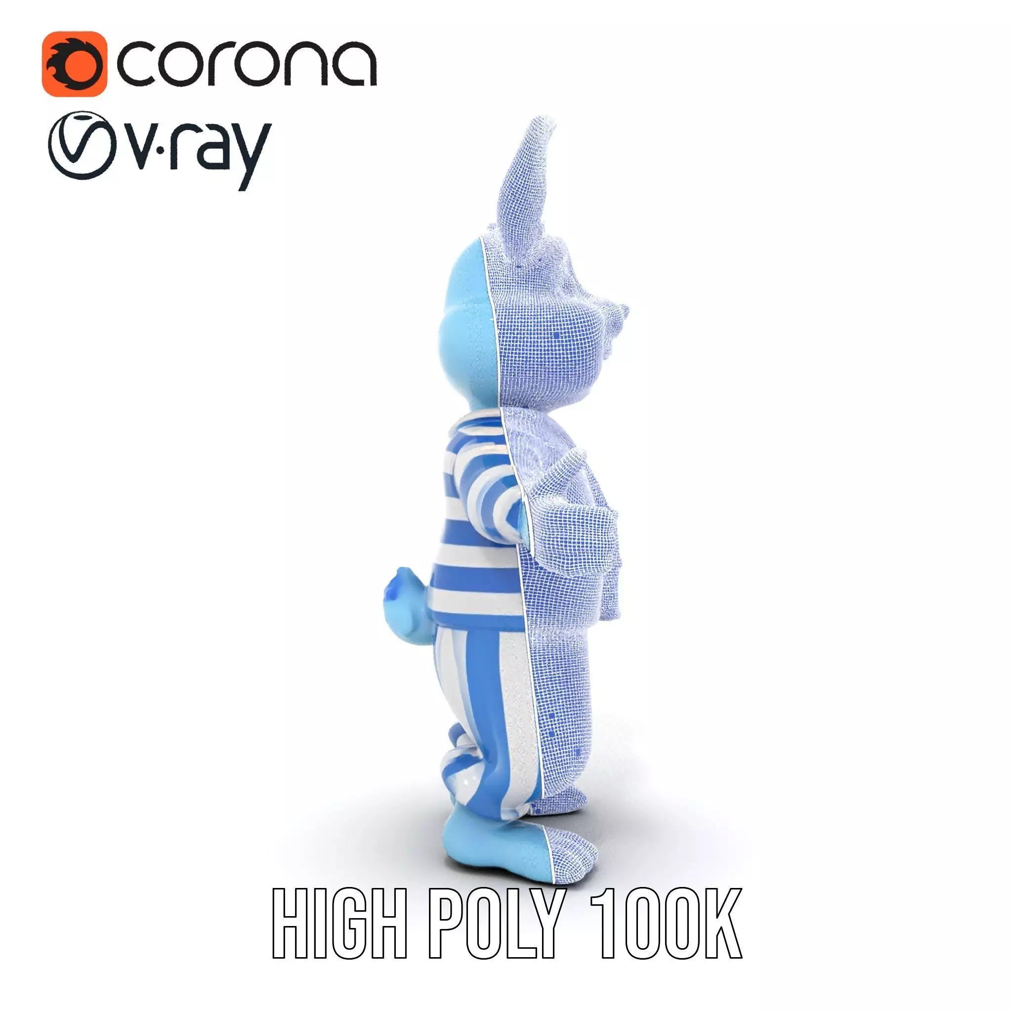 Blue Bunny Rigged and Animated Character Model in Pajamas Low-poly 3D model_26