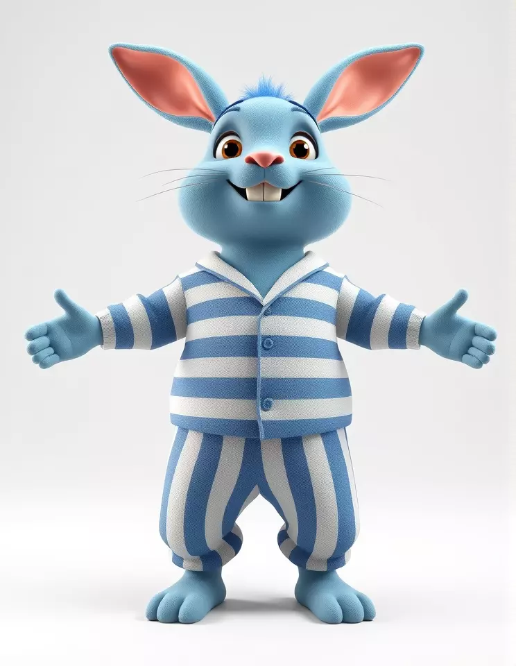 Blue Bunny Rigged and Animated Character Model in Pajamas Low-poly 3D model_3