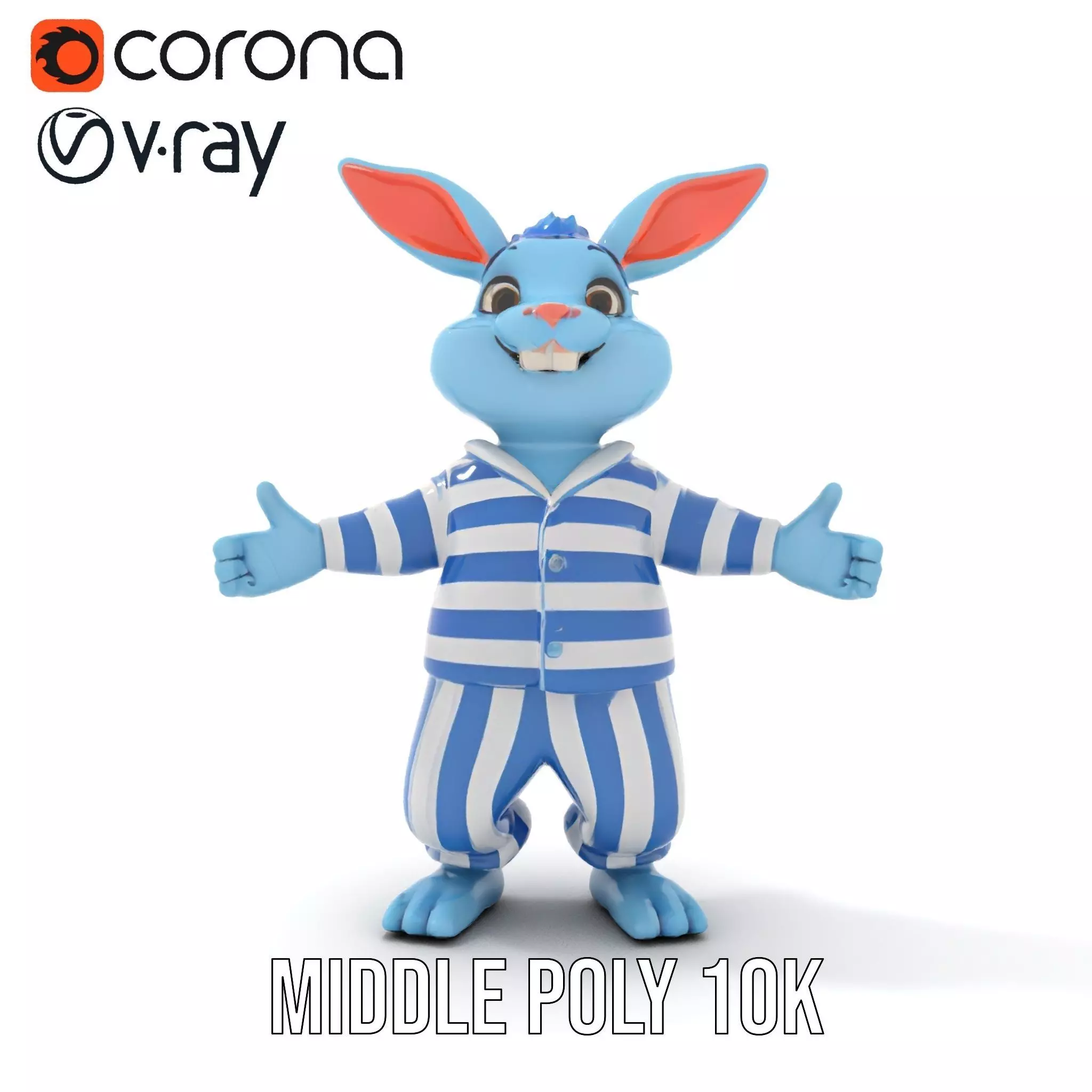 Blue Bunny Rigged and Animated Character Model in Pajamas Low-poly 3D model_16