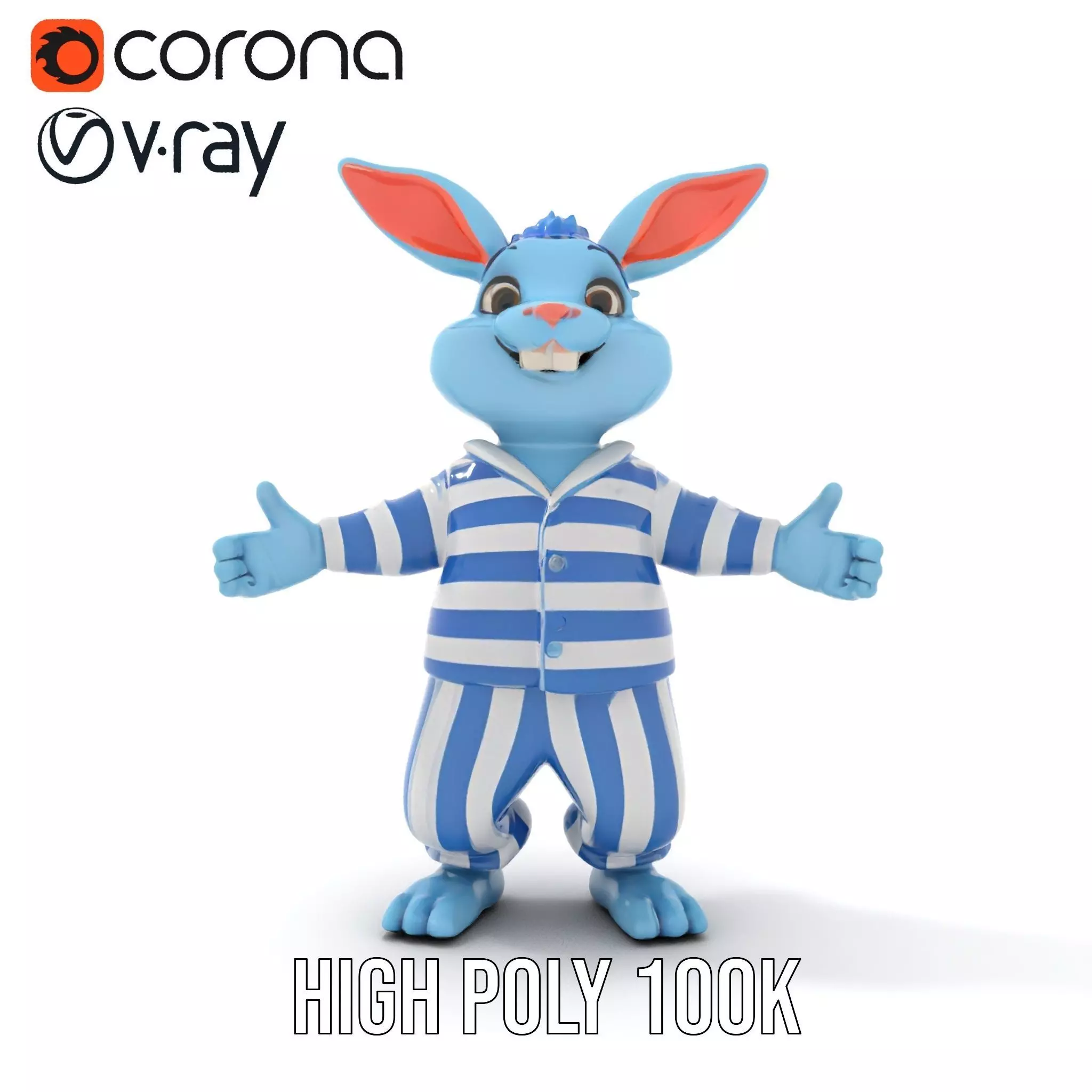 Blue Bunny Rigged and Animated Character Model in Pajamas Low-poly 3D model_18