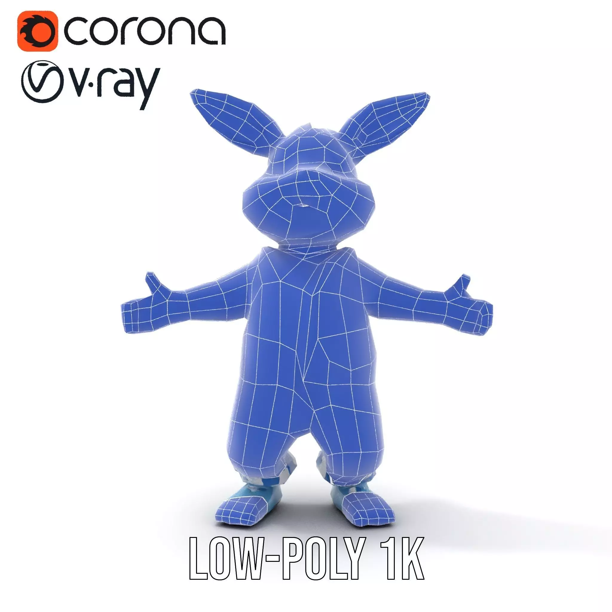 Blue Bunny Rigged and Animated Character Model in Pajamas Low-poly 3D model_31