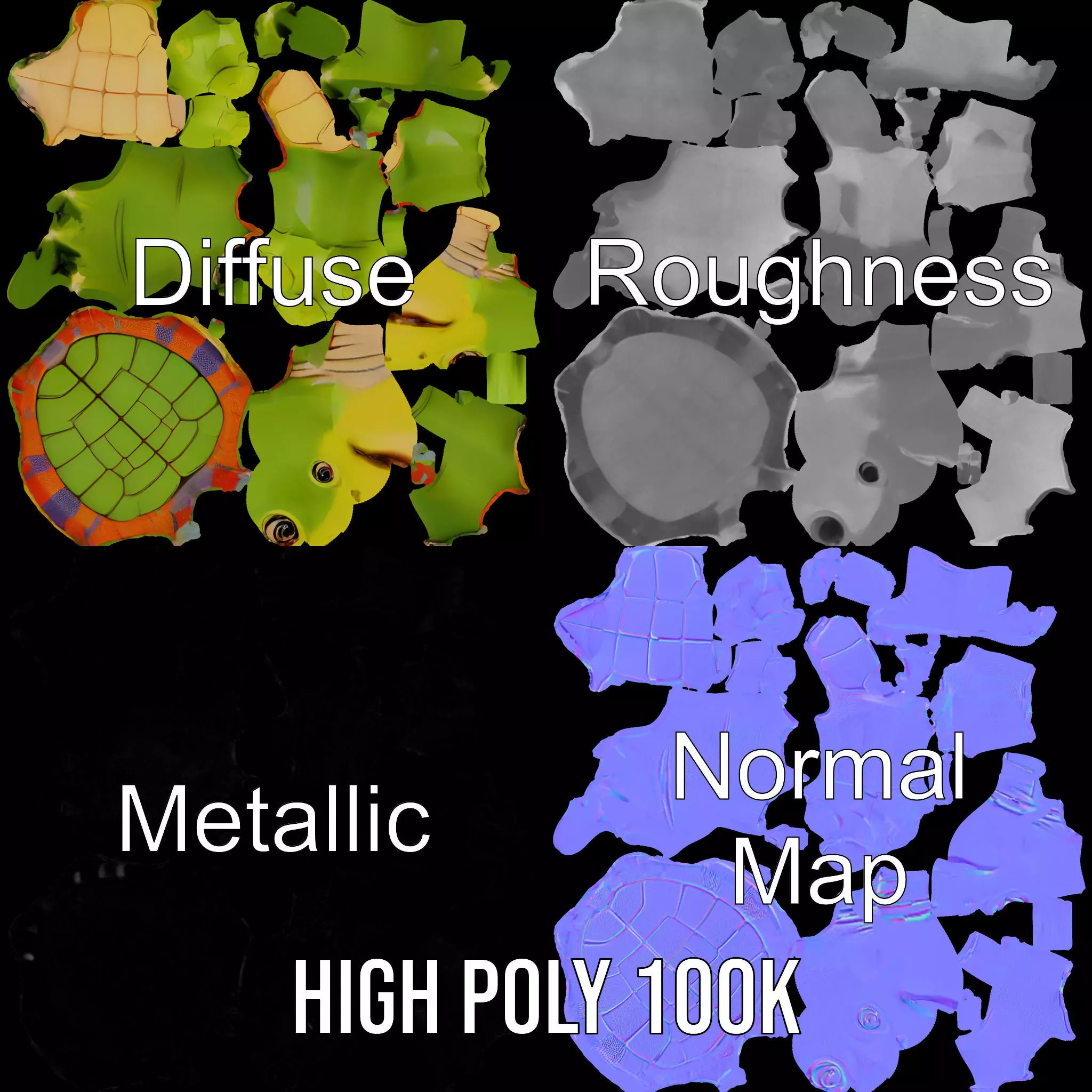 Animated Rigged Turtle Character Model for Games and VR Low-poly 3D model_4