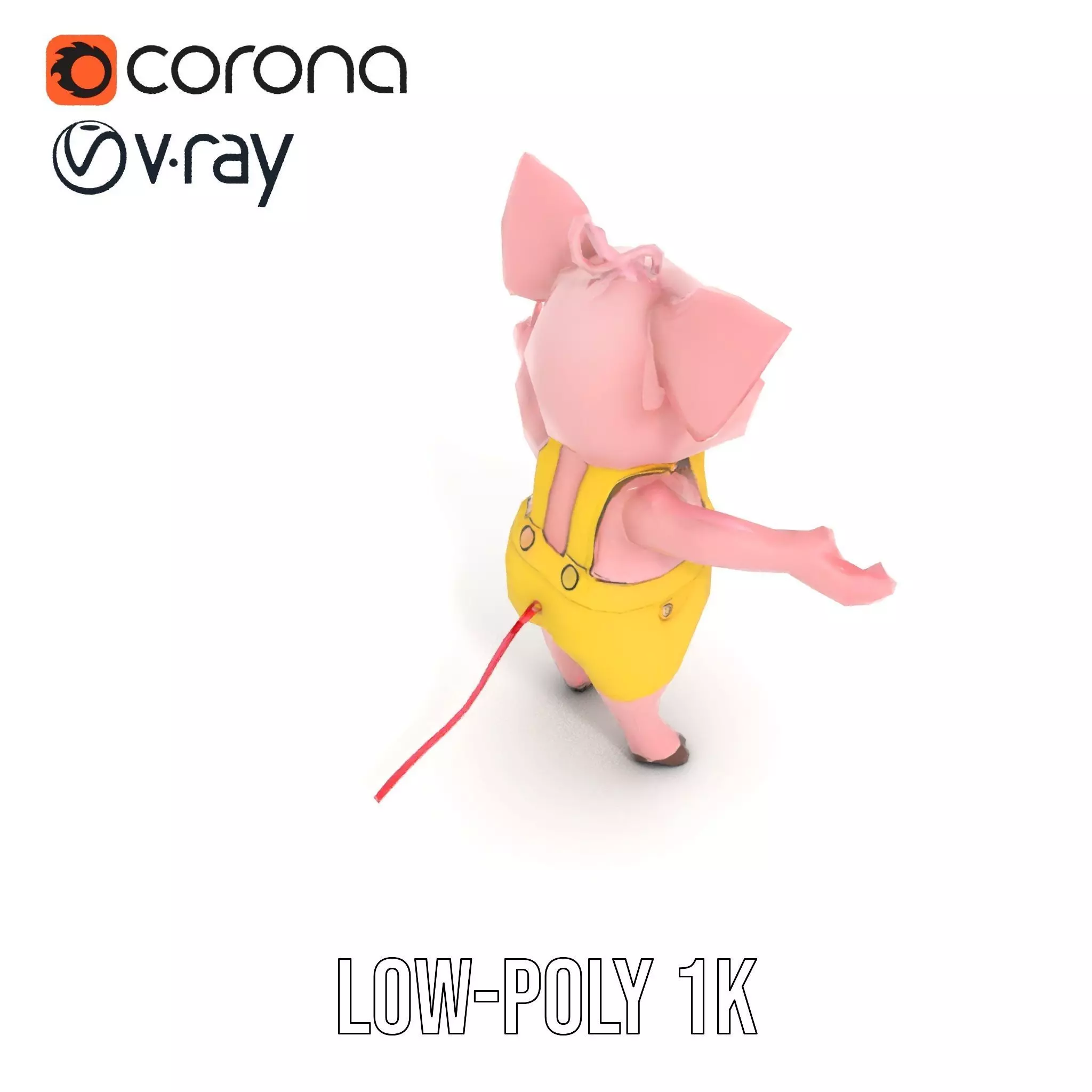 Cute Piglet Character Model in Yellow Overalls Rigged and Ani... Low-poly 3D model_12