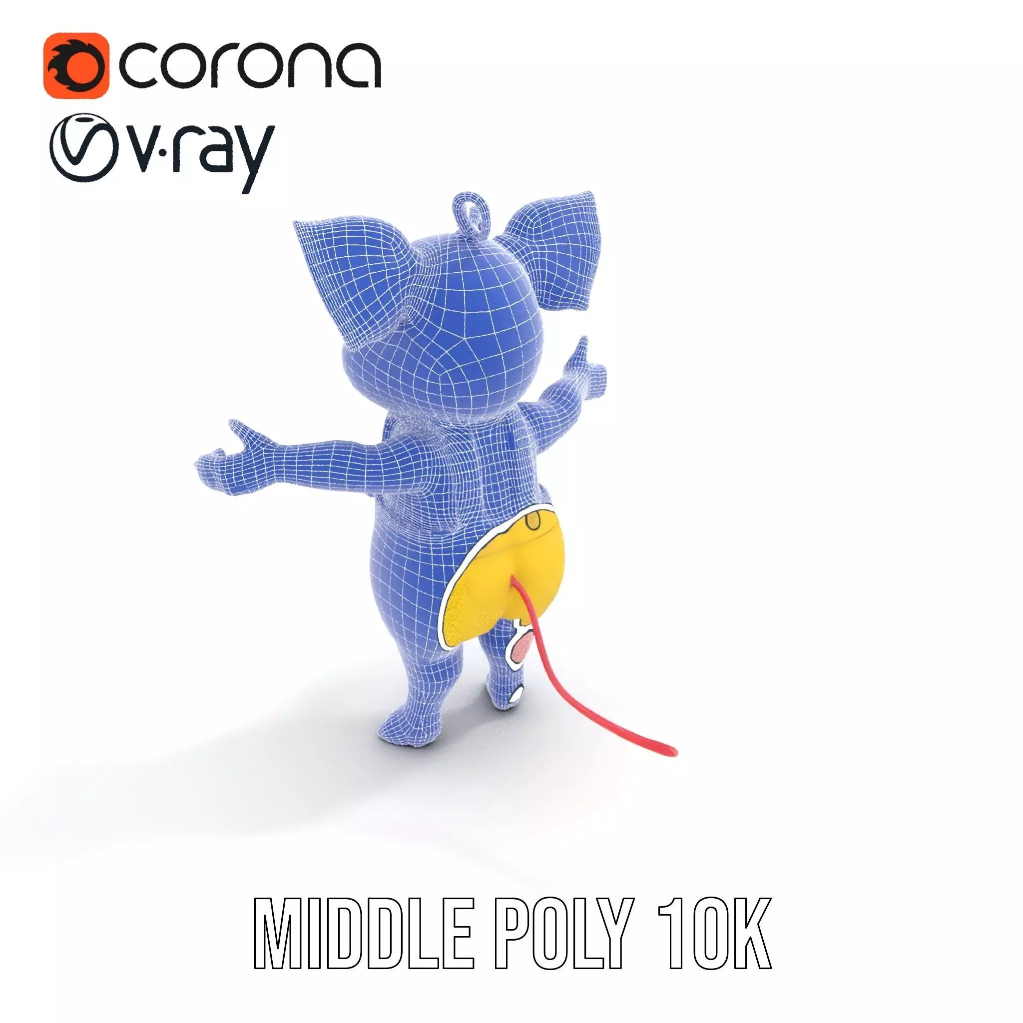 Cute Piglet Character Model in Yellow Overalls Rigged and Ani... Low-poly 3D model_24