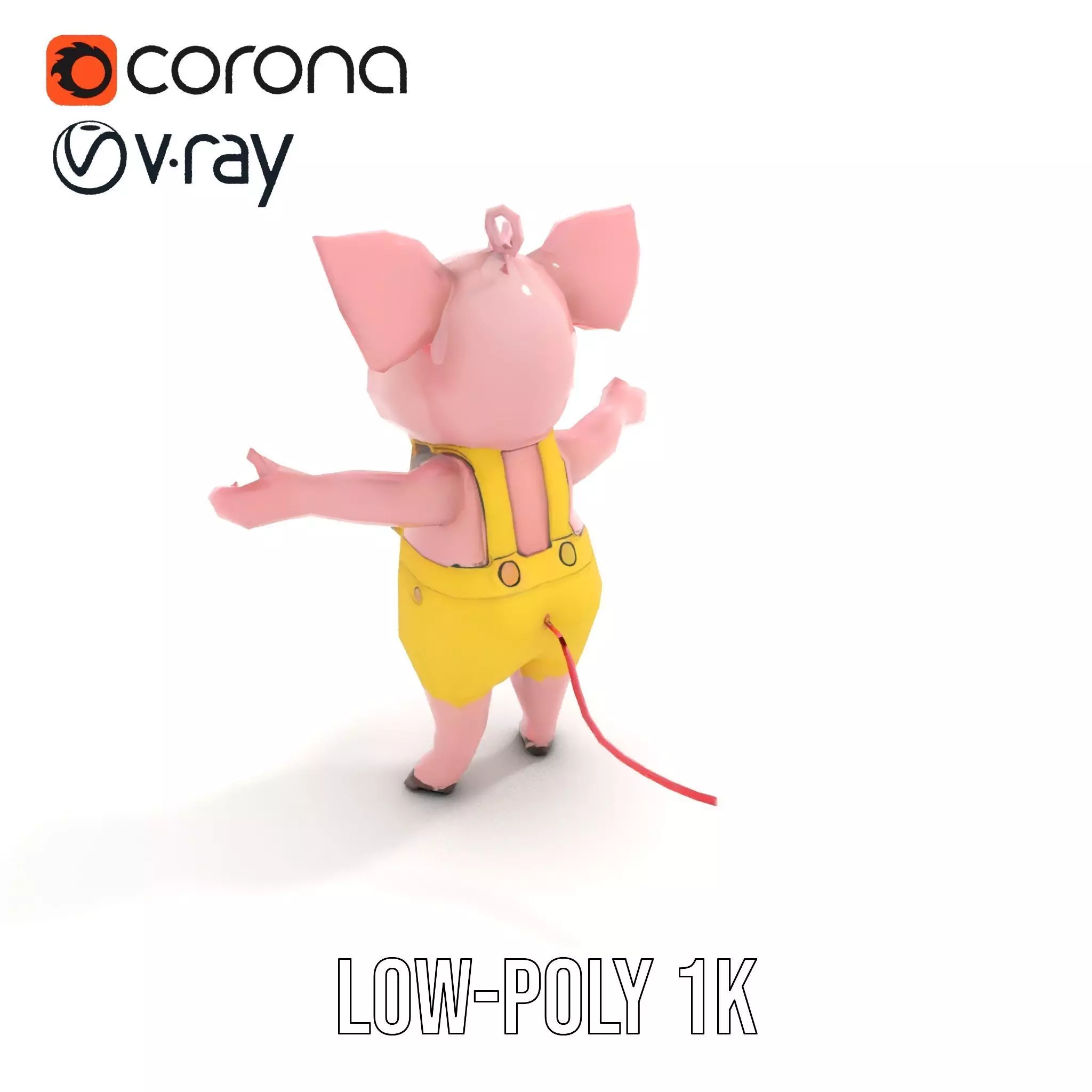 Cute Piglet Character Model in Yellow Overalls Rigged and Ani... Low-poly 3D model_8
