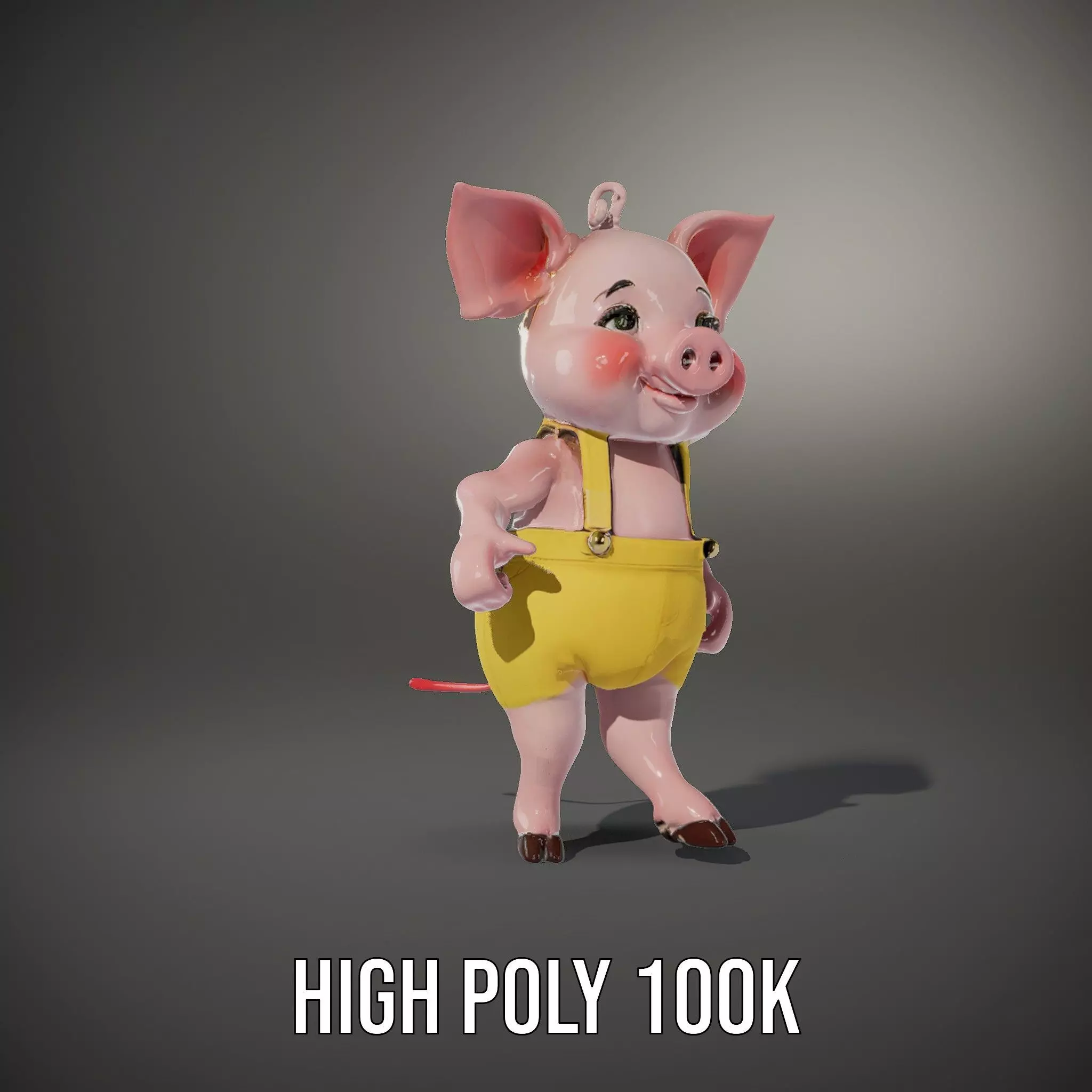 Cute Piglet Character Model in Yellow Overalls Rigged and Ani... Low-poly 3D model_32