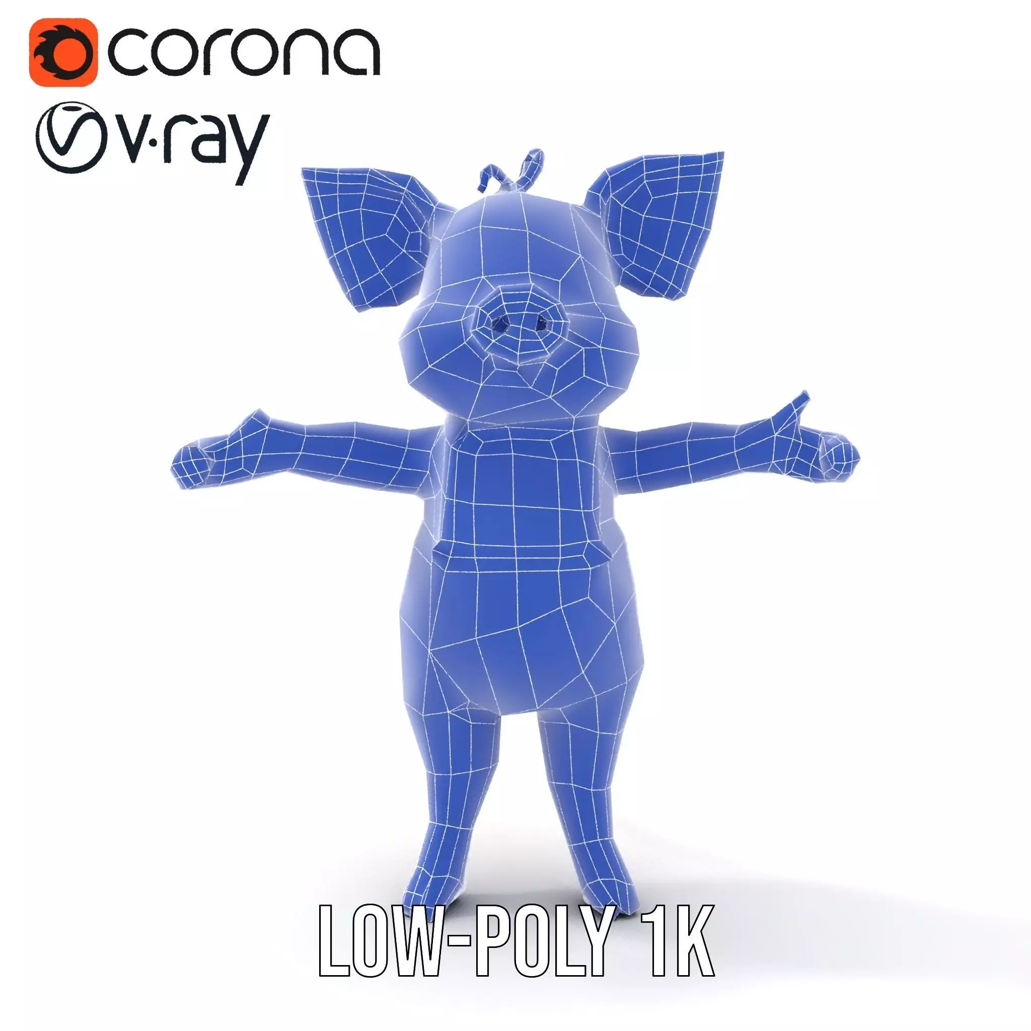 Cute Piglet Character Model in Yellow Overalls Rigged and Ani... Low-poly 3D model_28