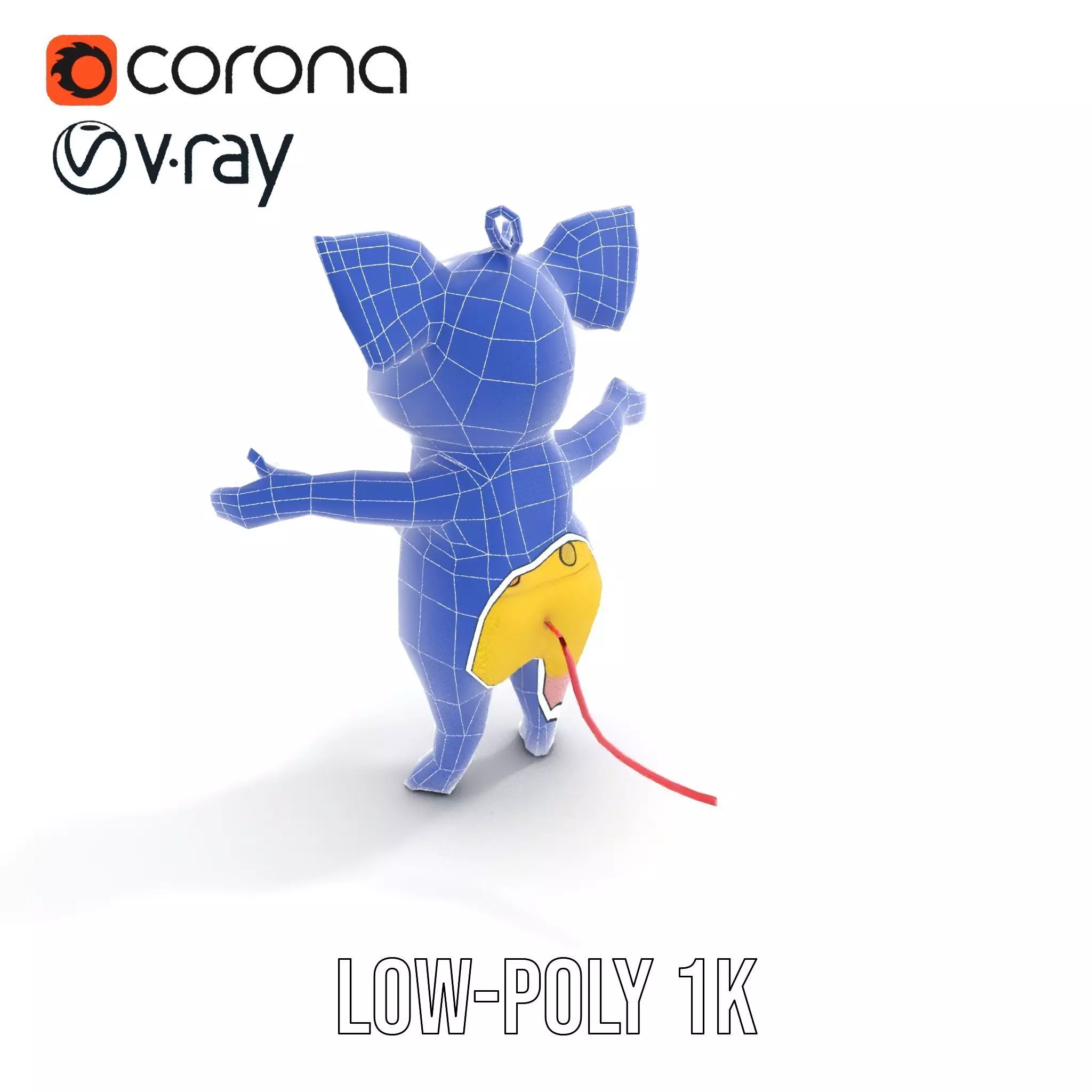 Cute Piglet Character Model in Yellow Overalls Rigged and Ani... Low-poly 3D model_19