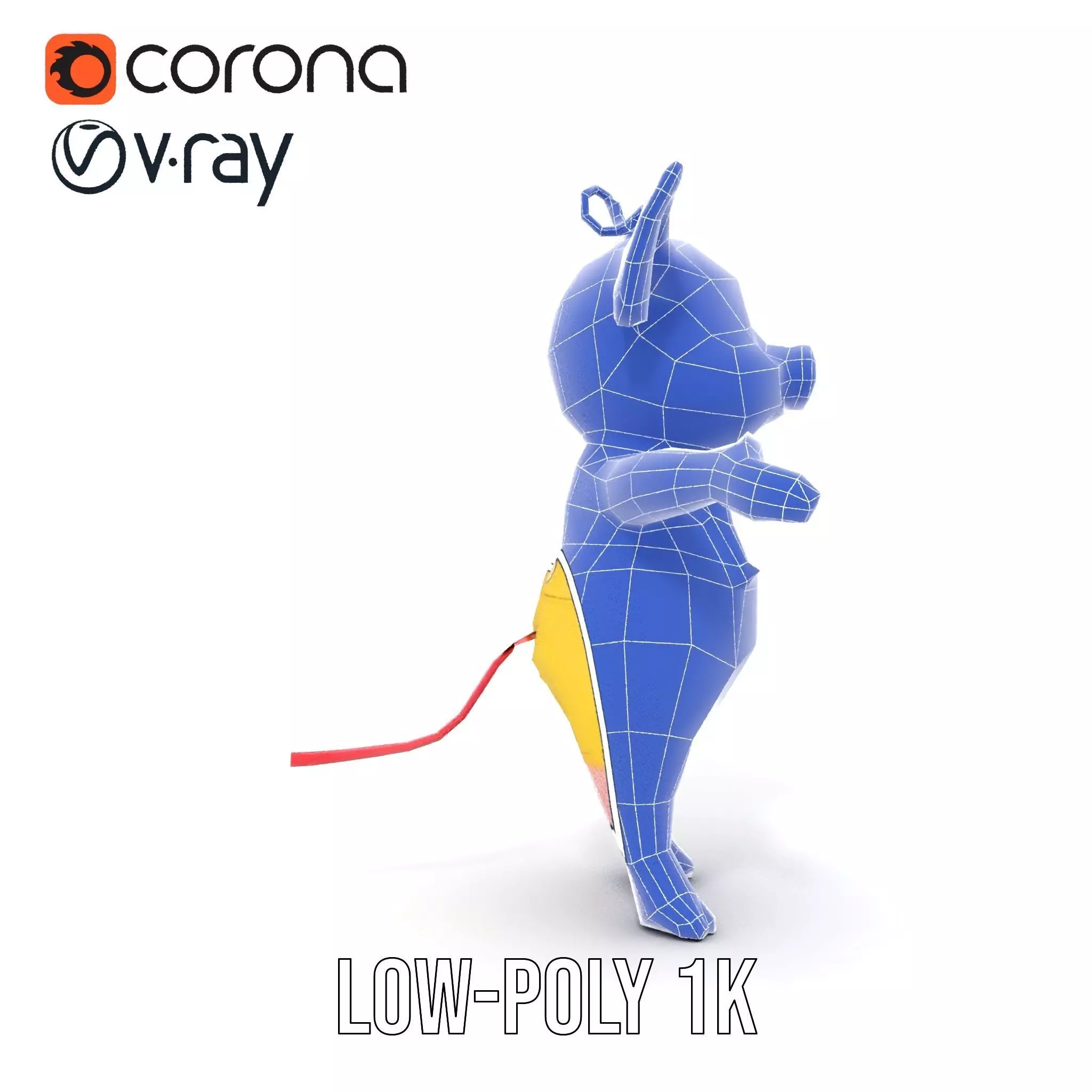Cute Piglet Character Model in Yellow Overalls Rigged and Ani... Low-poly 3D model_25