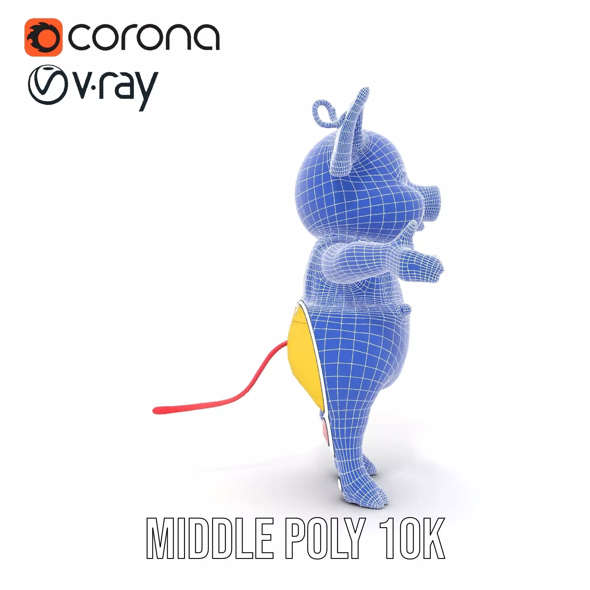 Cute Piglet Character Model in Yellow Overalls Rigged and Ani... Low-poly 3D model_30