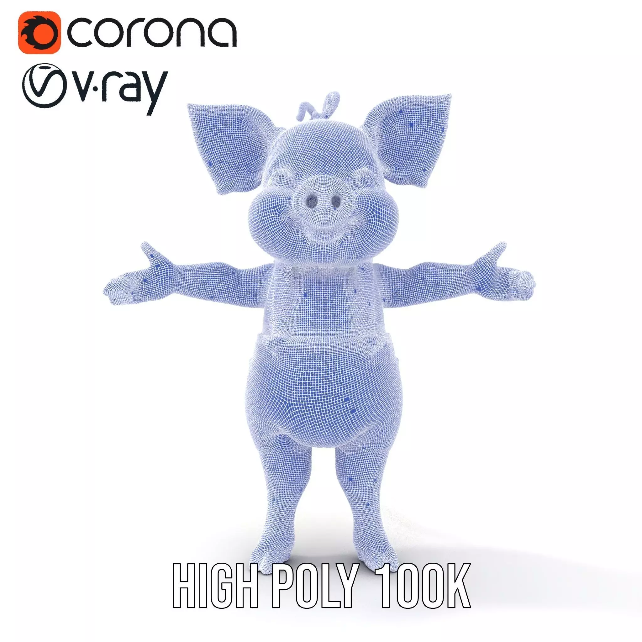 Cute Piglet Character Model in Yellow Overalls Rigged and Ani... Low-poly 3D model_34