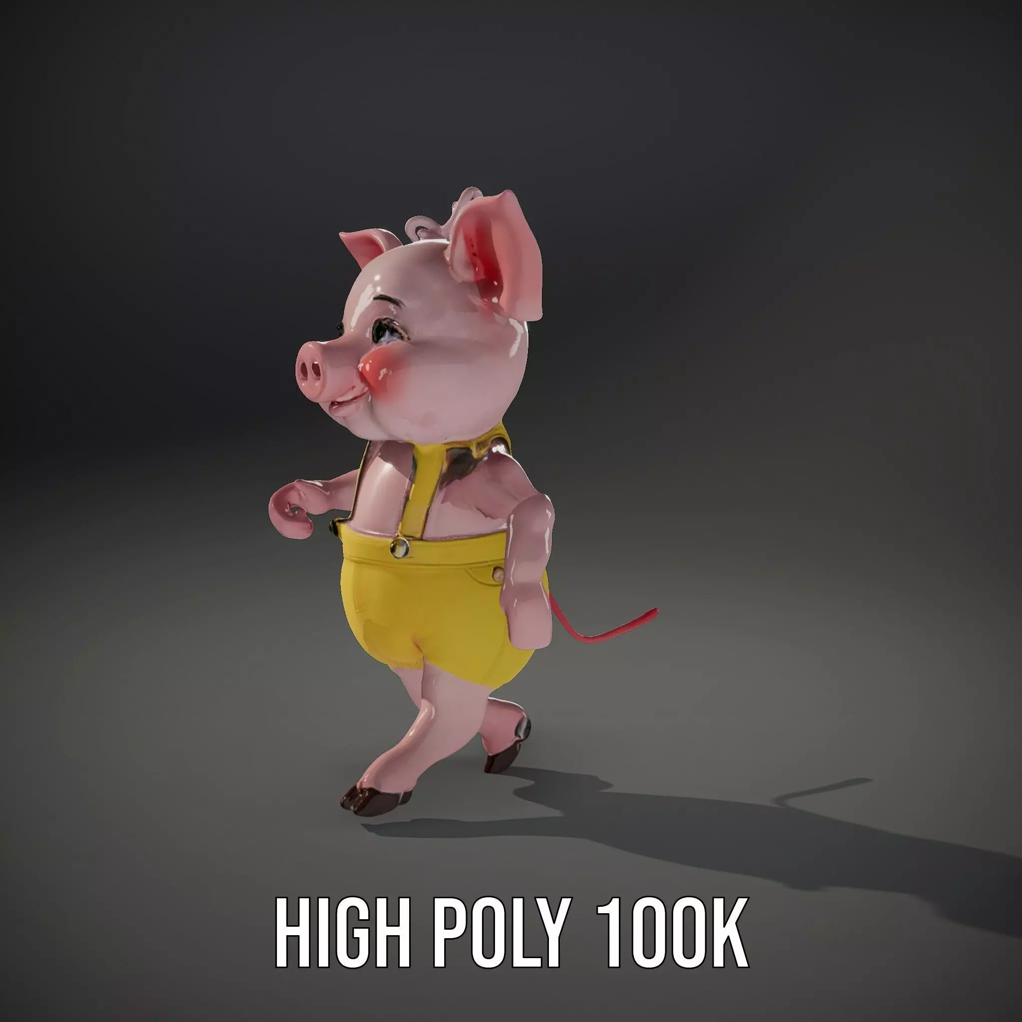 Cute Piglet Character Model in Yellow Overalls Rigged and Ani... Low-poly 3D model_33