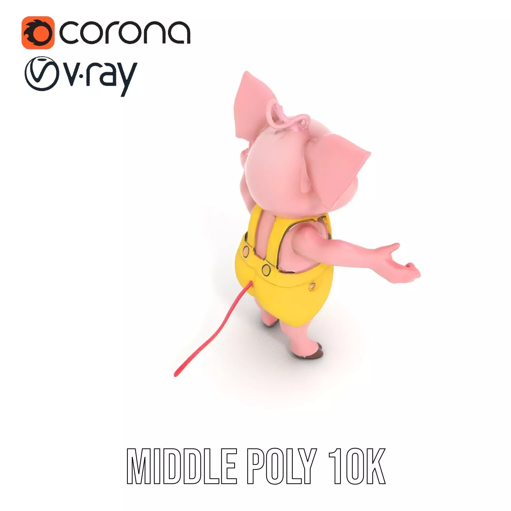 Cute Piglet Character Model in Yellow Overalls Rigged and Ani... Low-poly 3D model_18