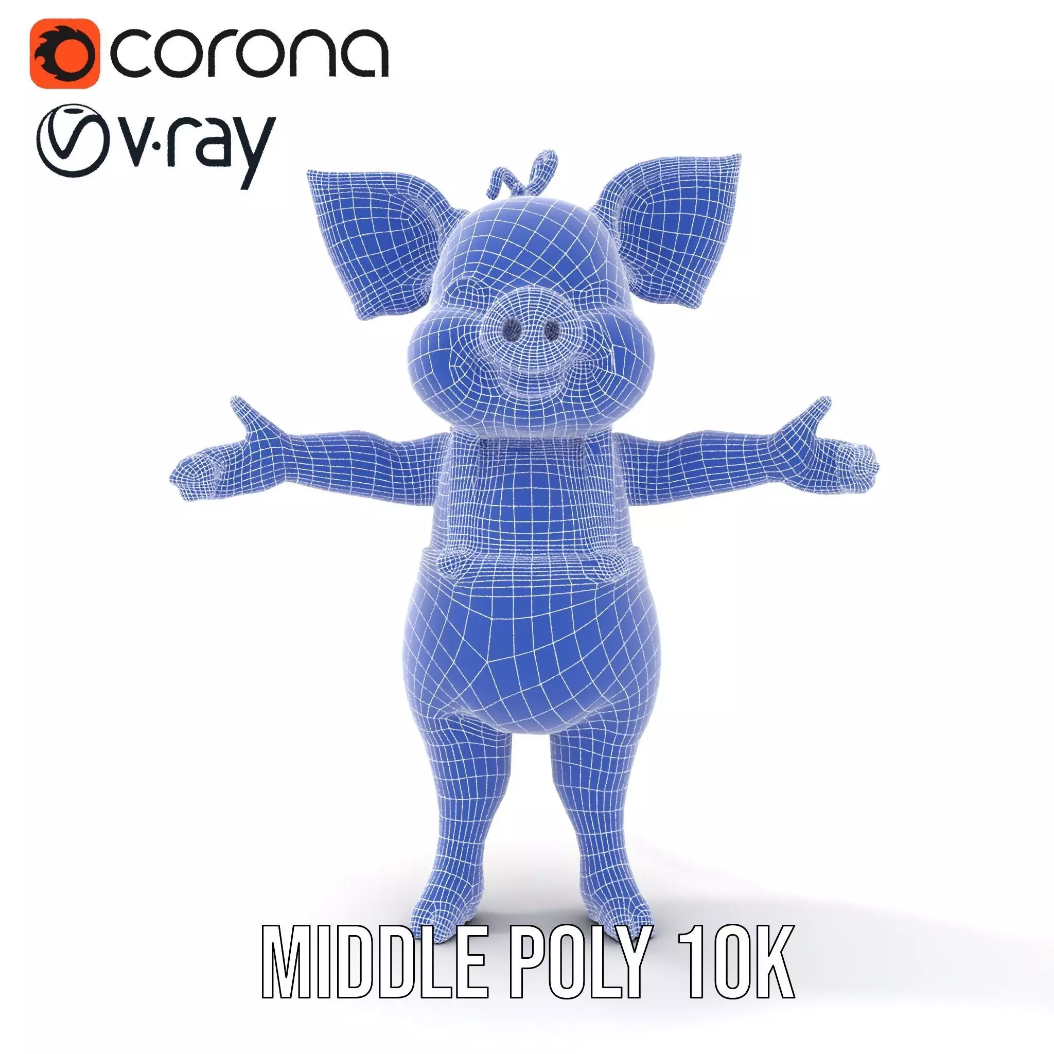 Cute Piglet Character Model in Yellow Overalls Rigged and Ani... Low-poly 3D model_21