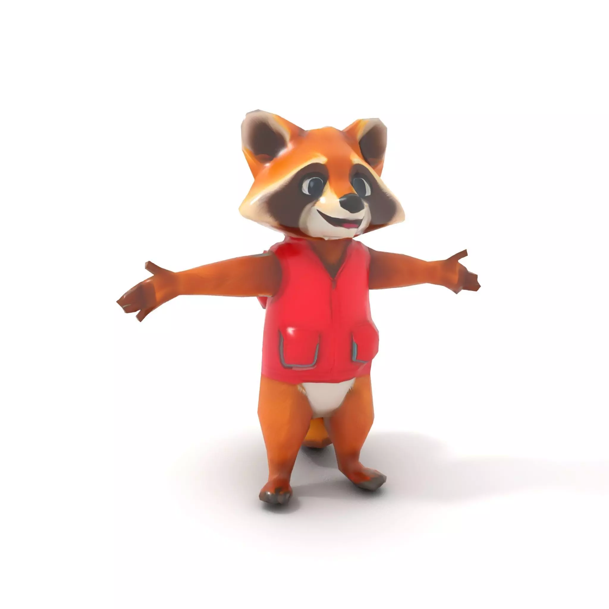 Cartoon Raccoon Character Rigged and Animated with Vest Low-poly 3D model_8