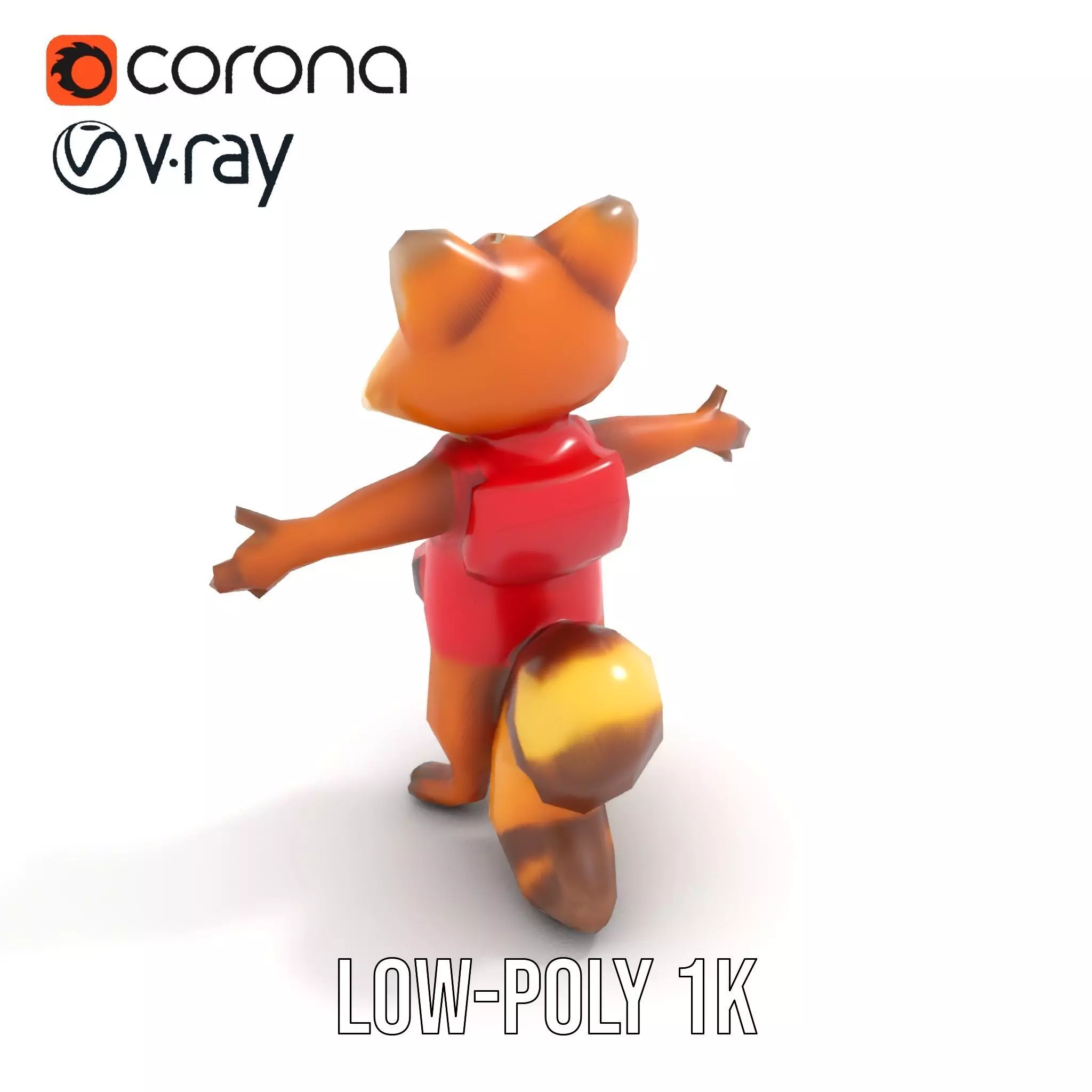 Cartoon Raccoon Character Rigged and Animated with Vest Low-poly 3D model_9
