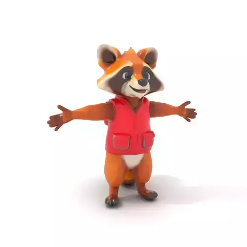Cartoon Raccoon Character Rigged and Animated with Vest Low-poly 3D model