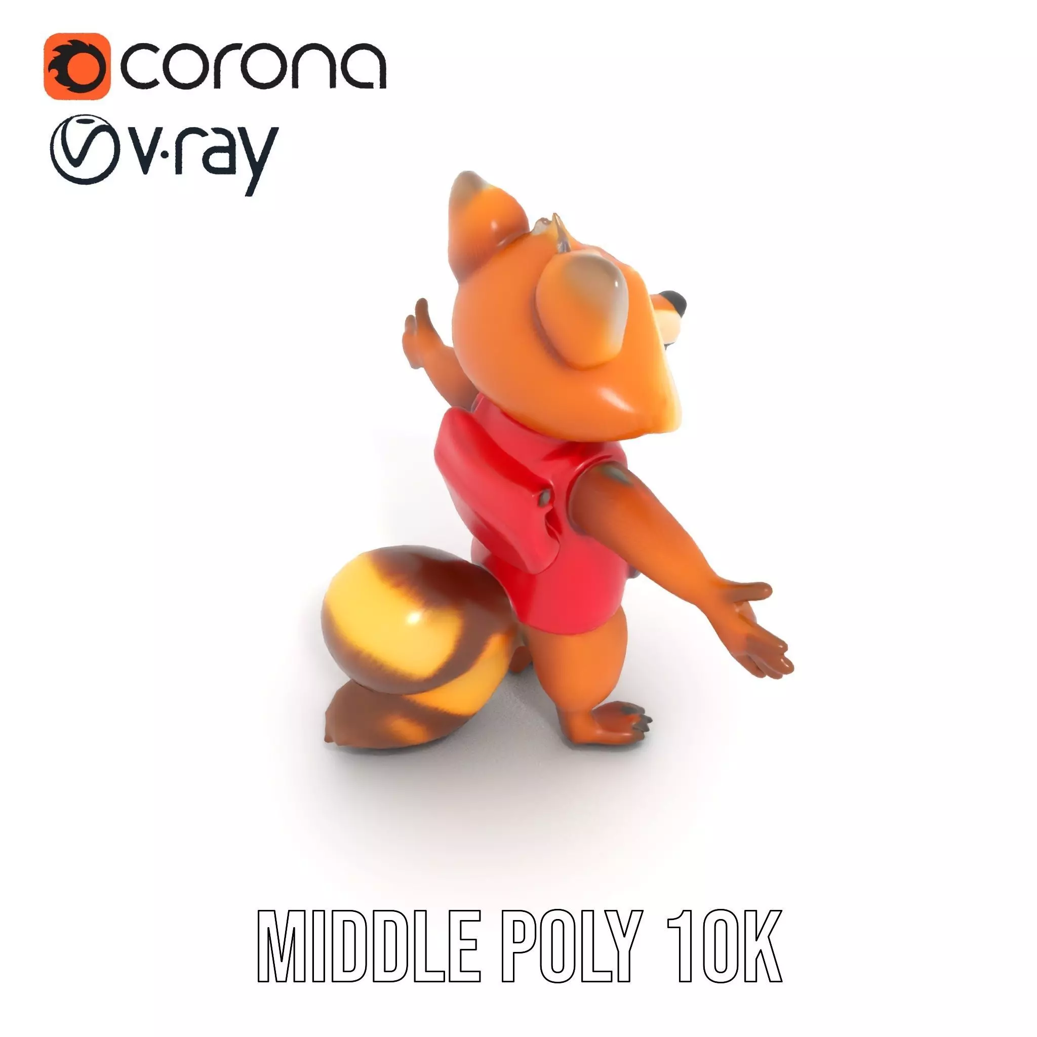 Cartoon Raccoon Character Rigged and Animated with Vest Low-poly 3D model_14