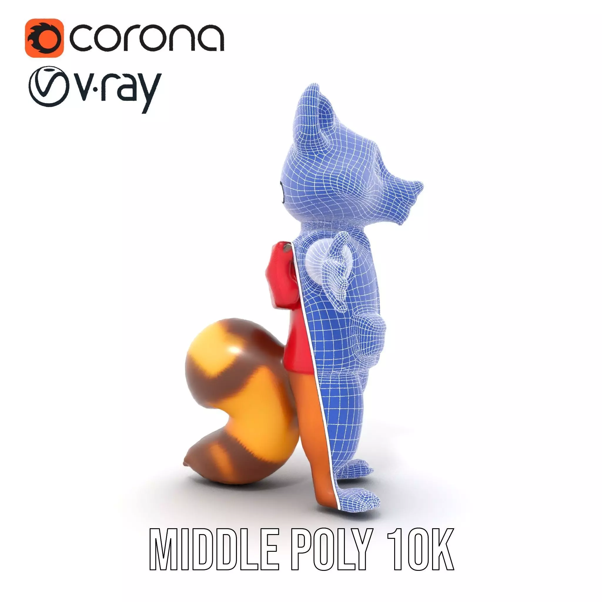 Cartoon Raccoon Character Rigged and Animated with Vest Low-poly 3D model_30