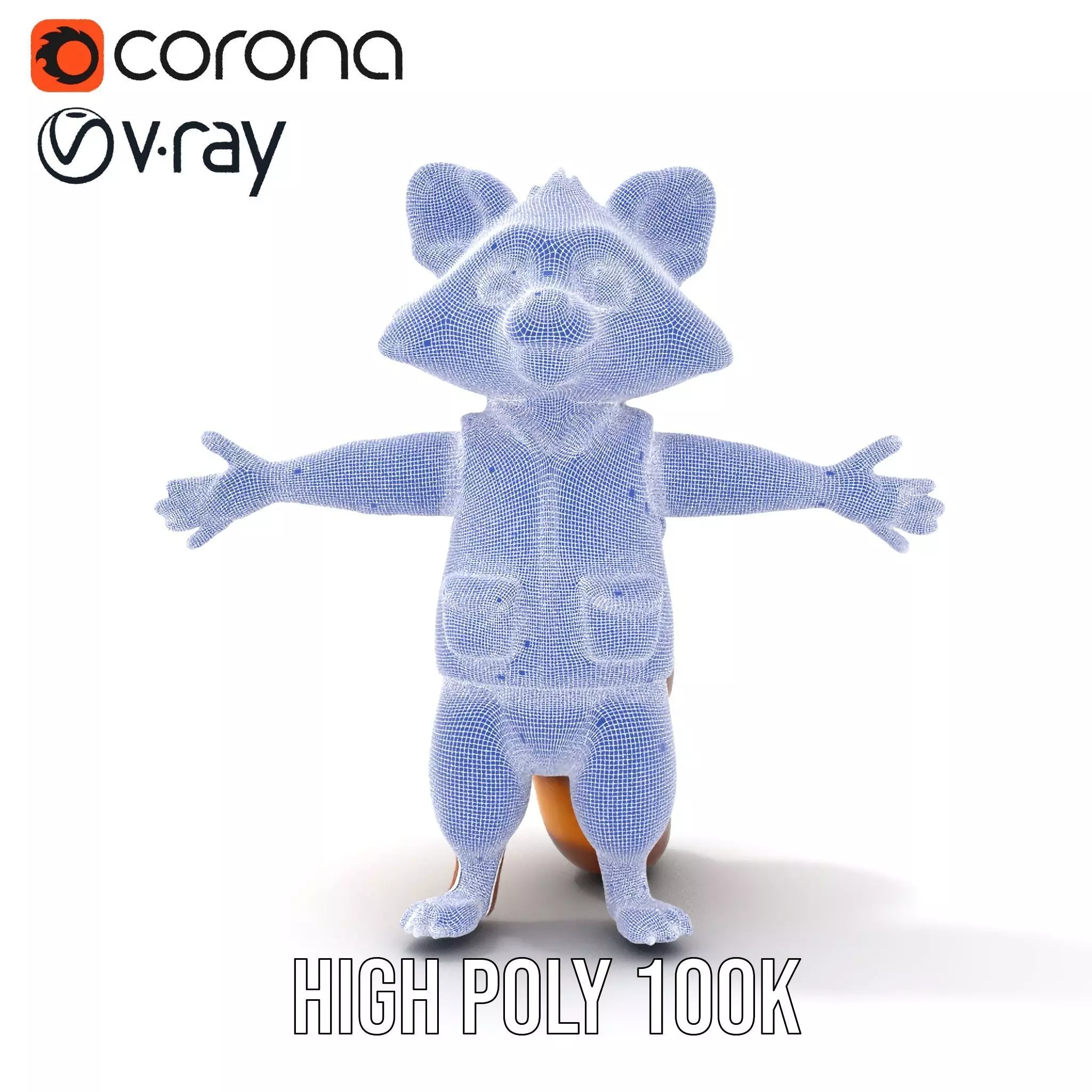Cartoon Raccoon Character Rigged and Animated with Vest Low-poly 3D model_34