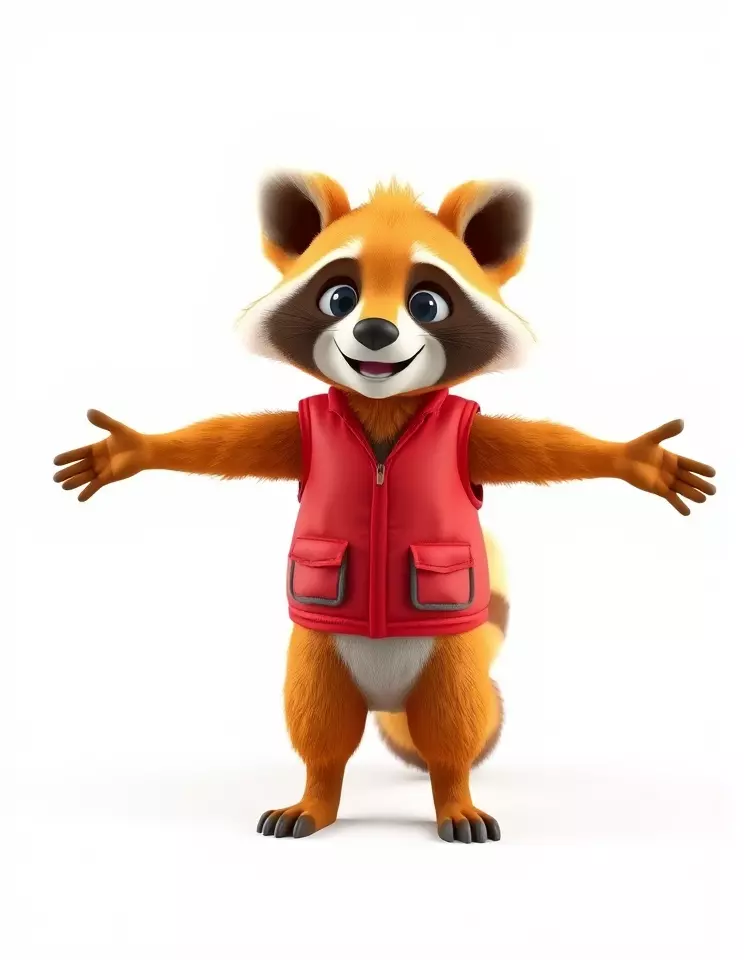 Cartoon Raccoon Character Rigged and Animated with Vest Low-poly 3D model_3