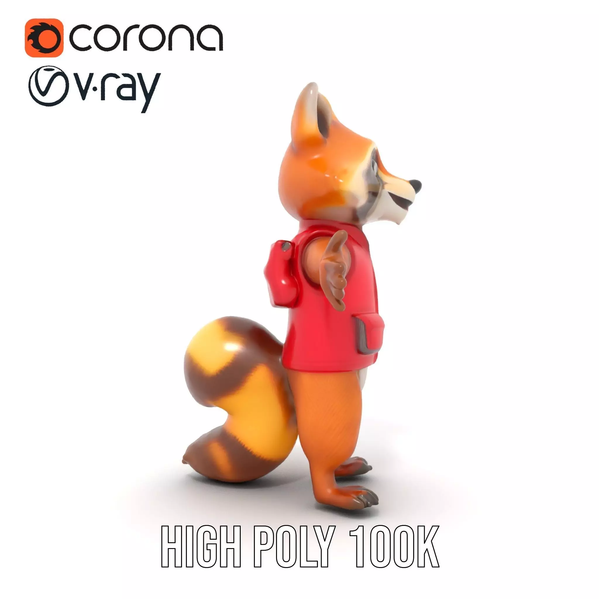 Cartoon Raccoon Character Rigged and Animated with Vest Low-poly 3D model_26