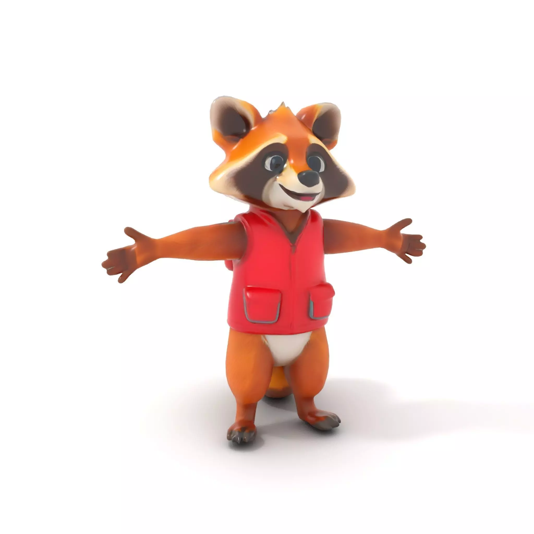 Cartoon Raccoon Character Rigged and Animated with Vest Low-poly 3D model_7