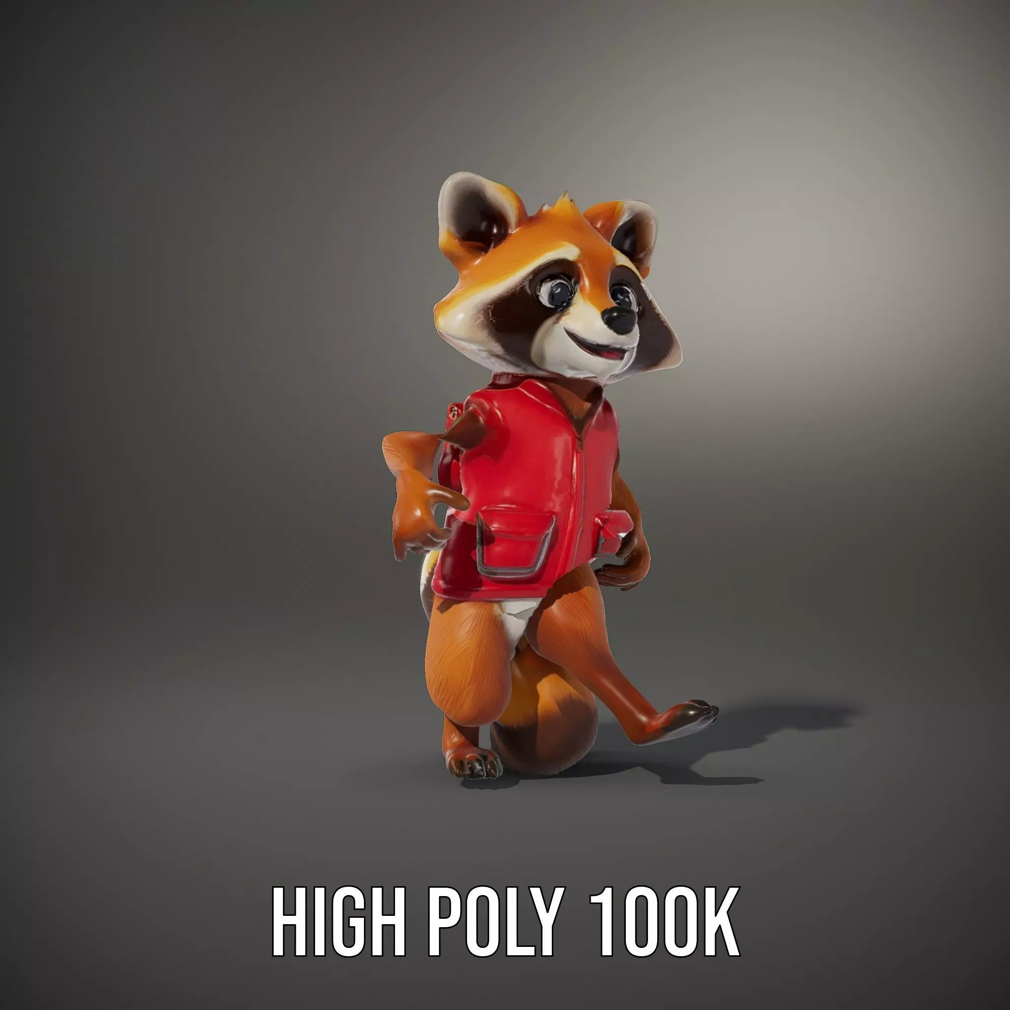 Cartoon Raccoon Character Rigged and Animated with Vest Low-poly 3D model_32