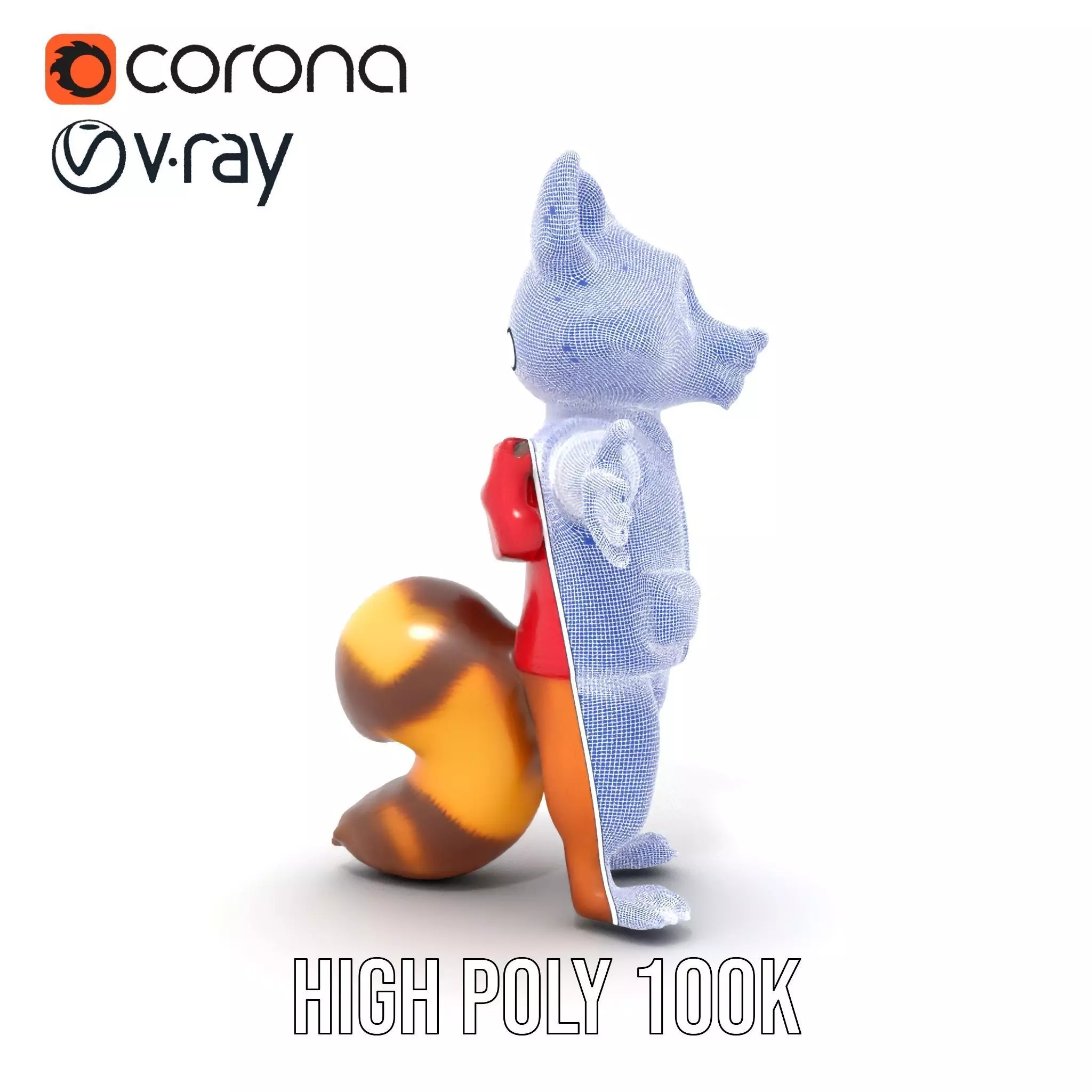 Cartoon Raccoon Character Rigged and Animated with Vest Low-poly 3D model_35