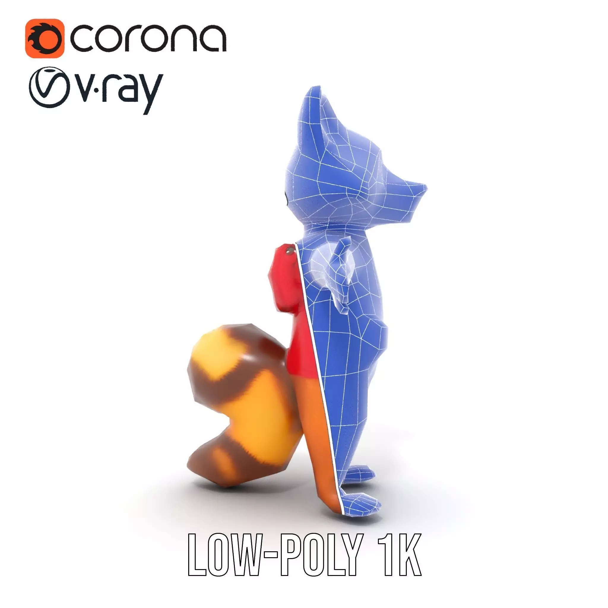 Cartoon Raccoon Character Rigged and Animated with Vest Low-poly 3D model_17
