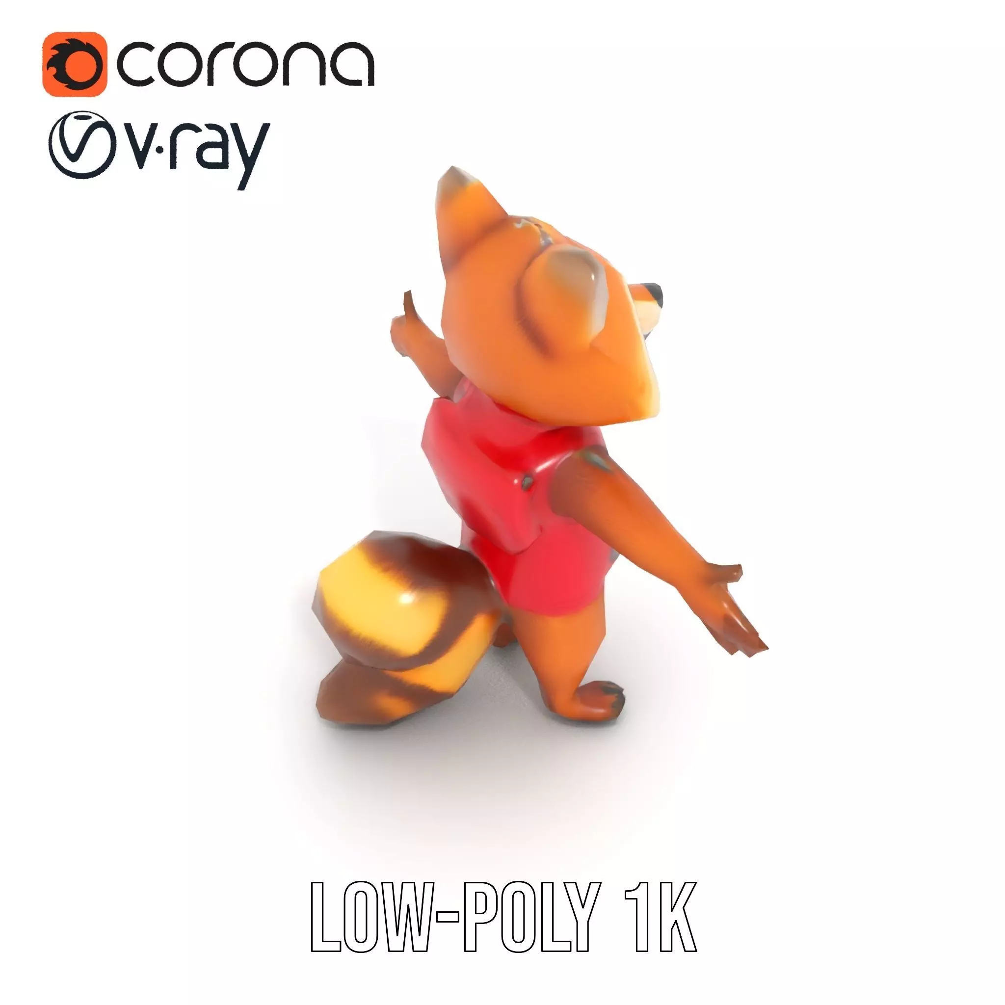 Cartoon Raccoon Character Rigged and Animated with Vest Low-poly 3D model_12